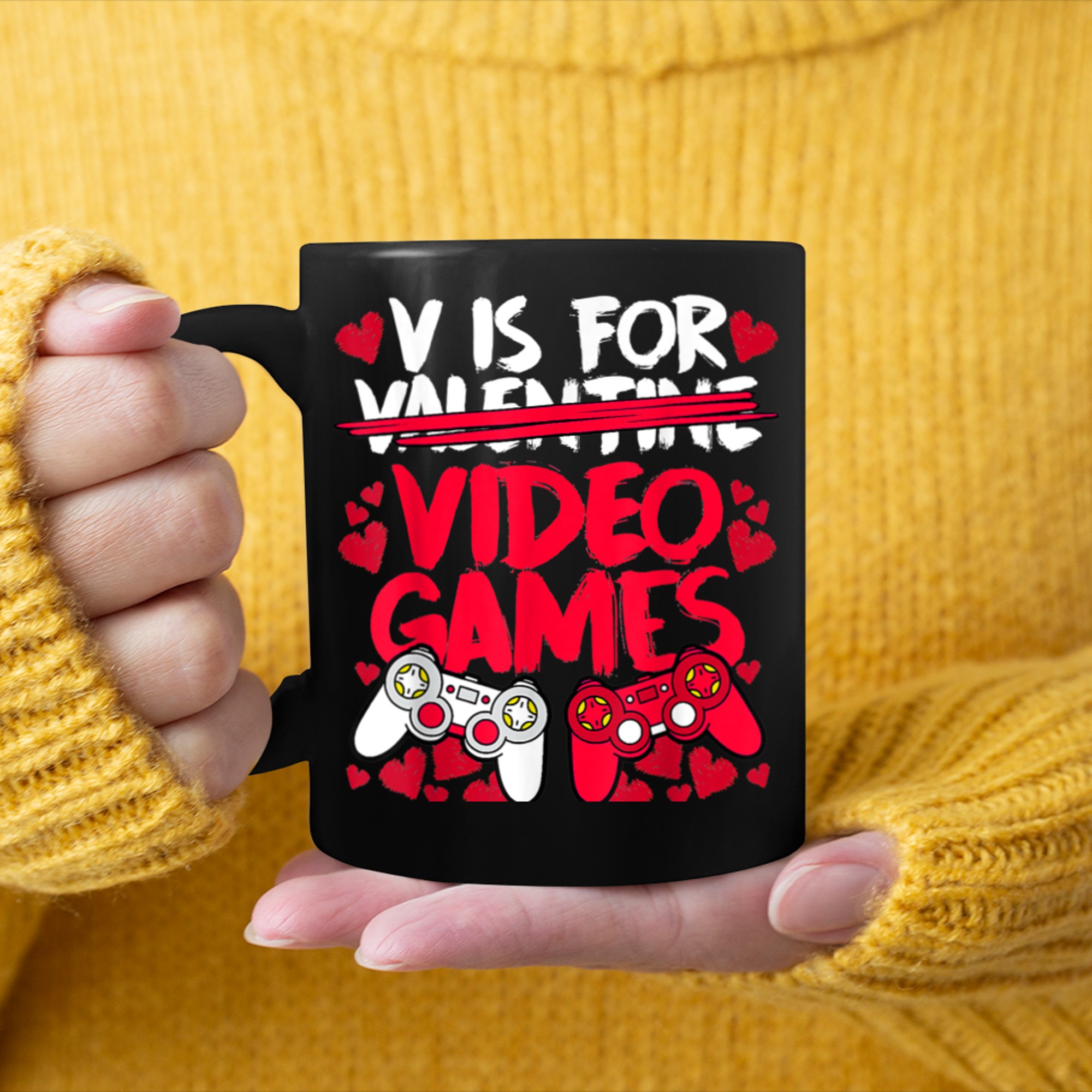 V Is For Video Games Funny Valentines Day Gamer Boy Men - 2023-09-16T114124.469 mug black