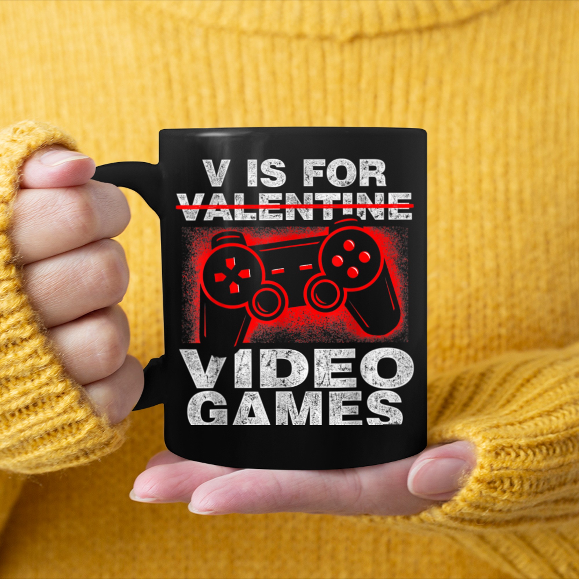 V Is For Video Games Funny Valentines Day Gamer Boy Men - 2023-09-16T114125.860 mug black