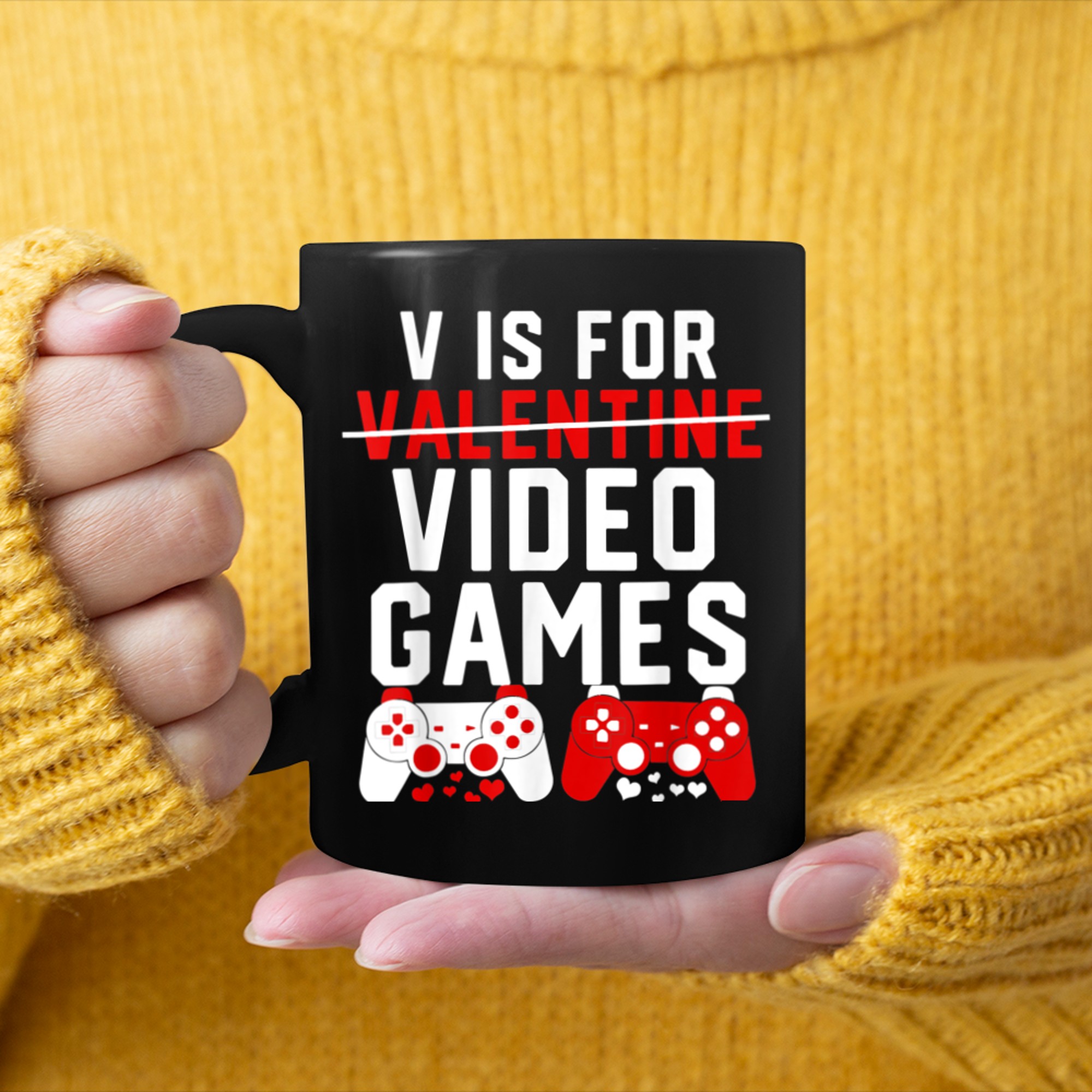 V Is For Video Games Funny Valentines Day Gamer Boy Men - 2023-09-16T114126.191 mug black