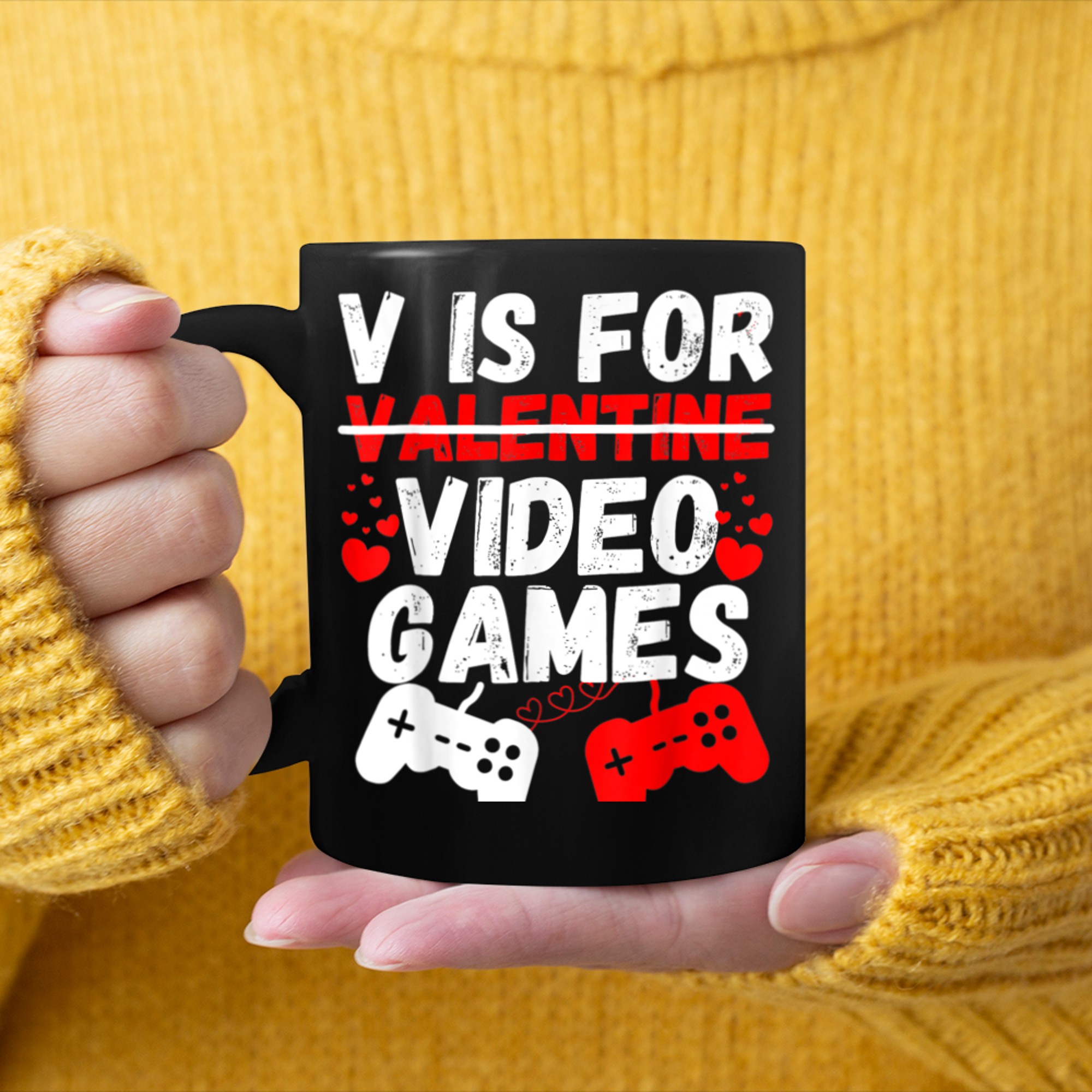 V Is For Video Games Funny Valentines Day Gamer Boy Men - 2023-09-16T114126.552 mug black