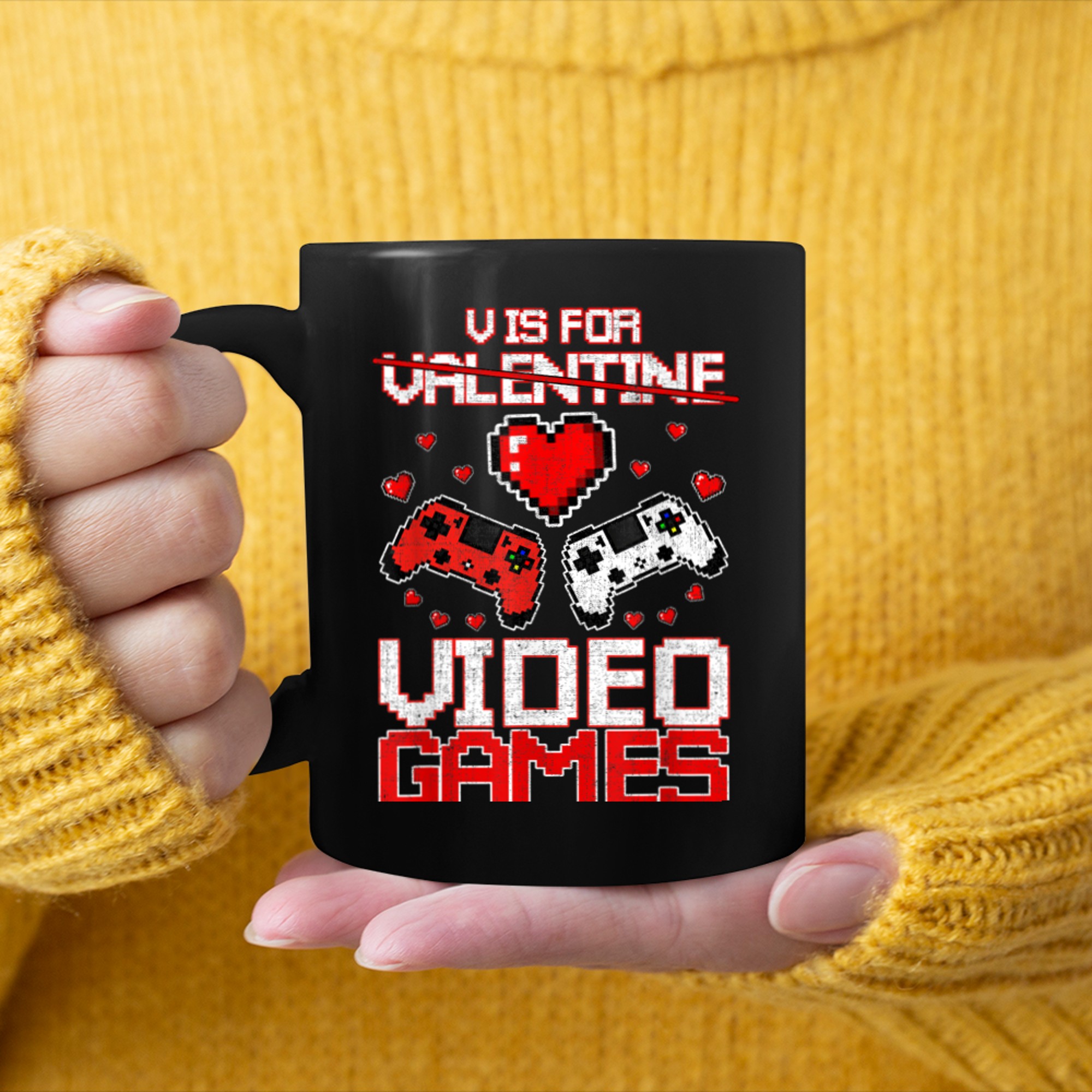 V Is For Video Games Funny Valentines Day Gamer Boy Men - 2023-09-16T114130.420 mug black