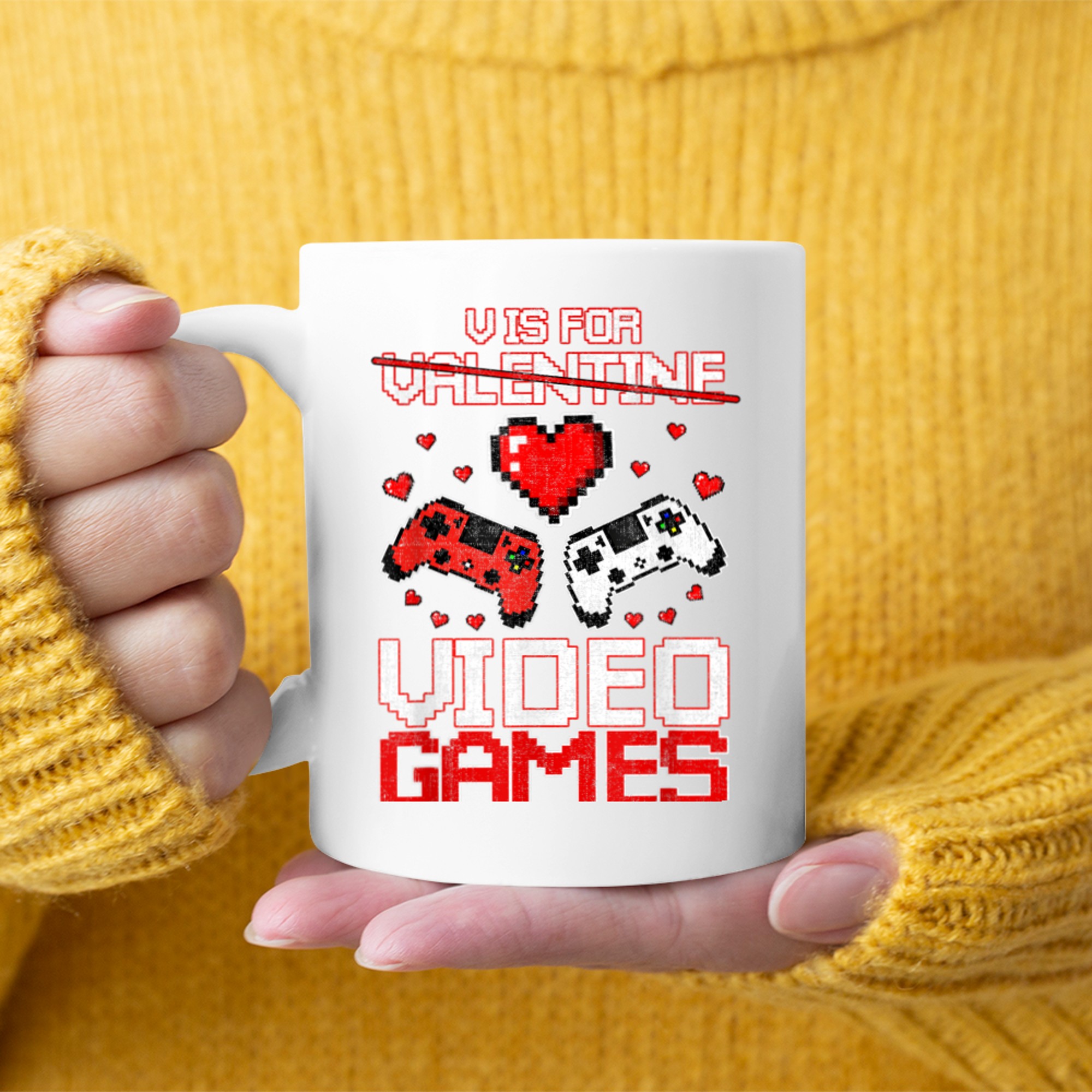 V Is For Video Games Funny Valentines Day Gamer Boy Men - 2023-09-16T114130.420 mug white