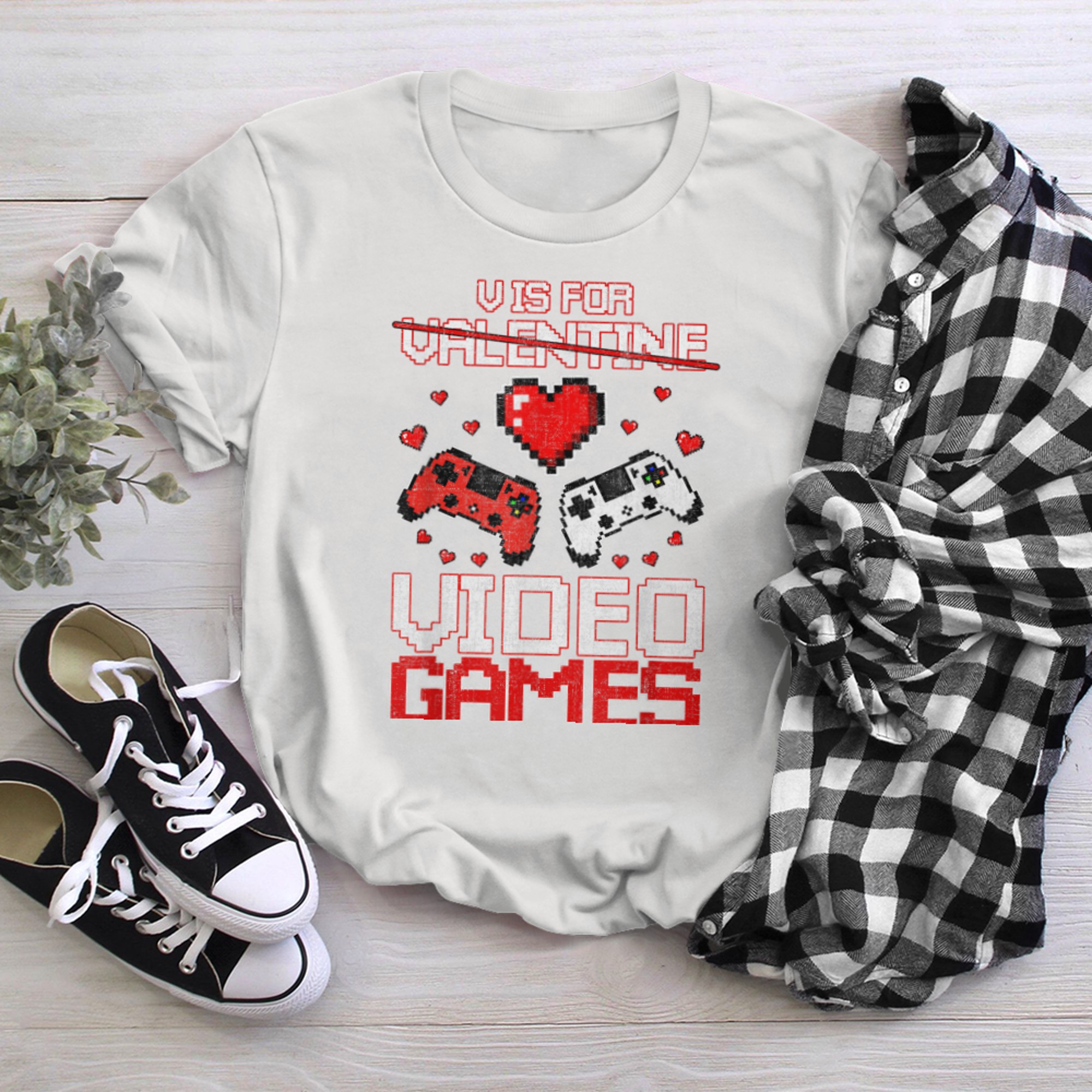 V Is For Video Games Funny Valentines Day Gamer Boy Men - 2023-09-16T114130.420 t-shirt white