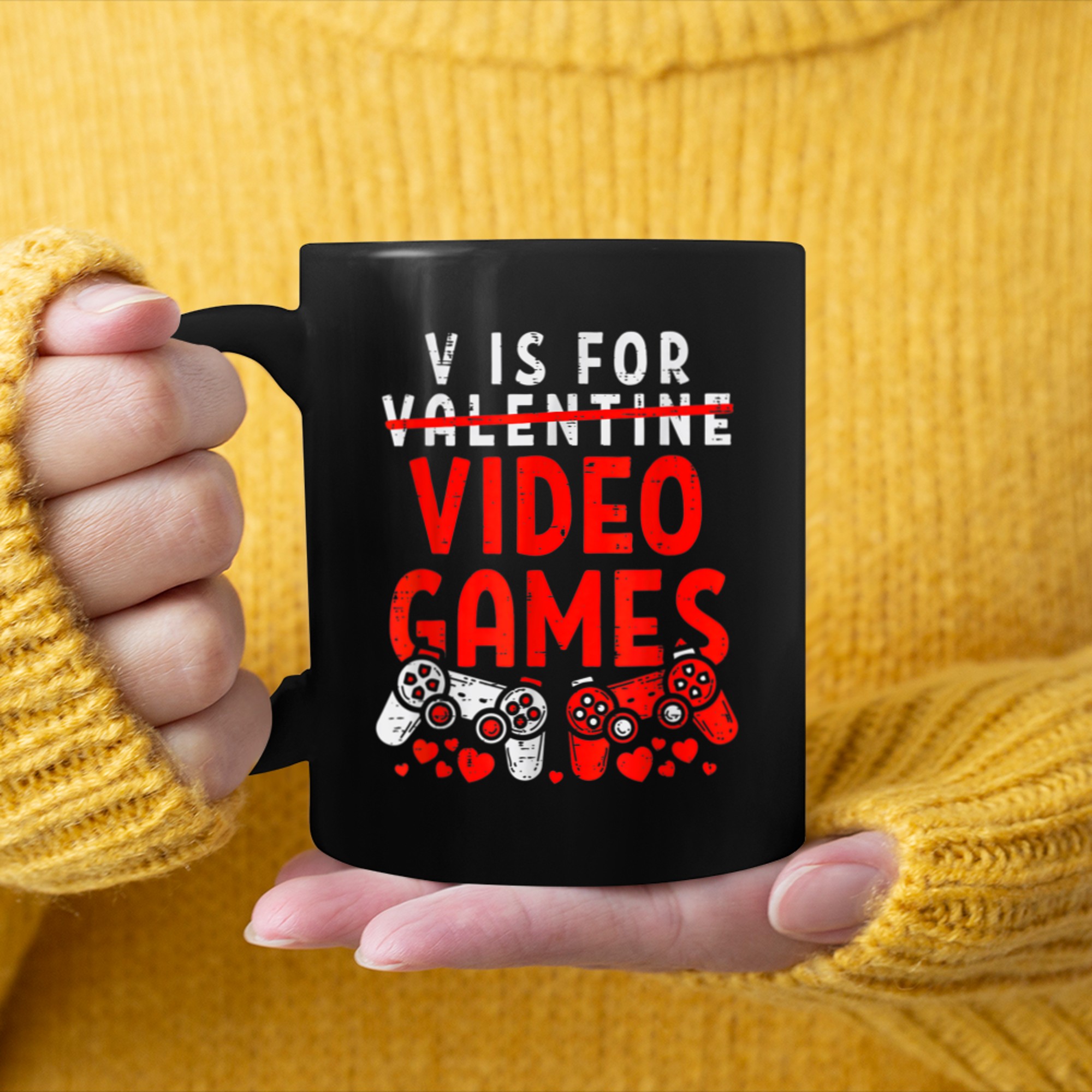 V Is For Video Games Funny Valentines Day Gamer Boy Men - 2023-09-16T114130.720 mug black