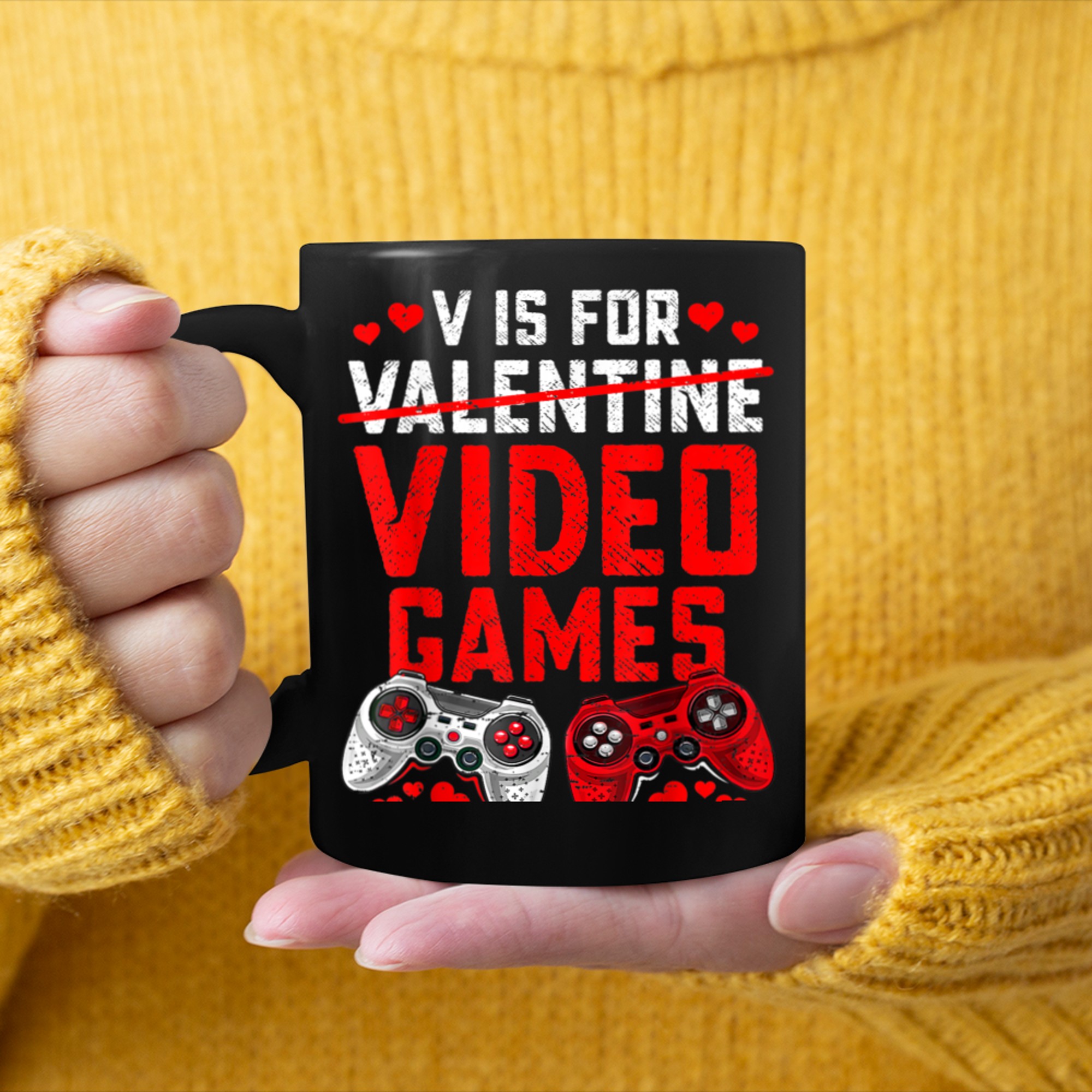 V Is For Video Games Funny Valentines Day Gamer Boy Men - 2023-09-16T114132.133 mug black