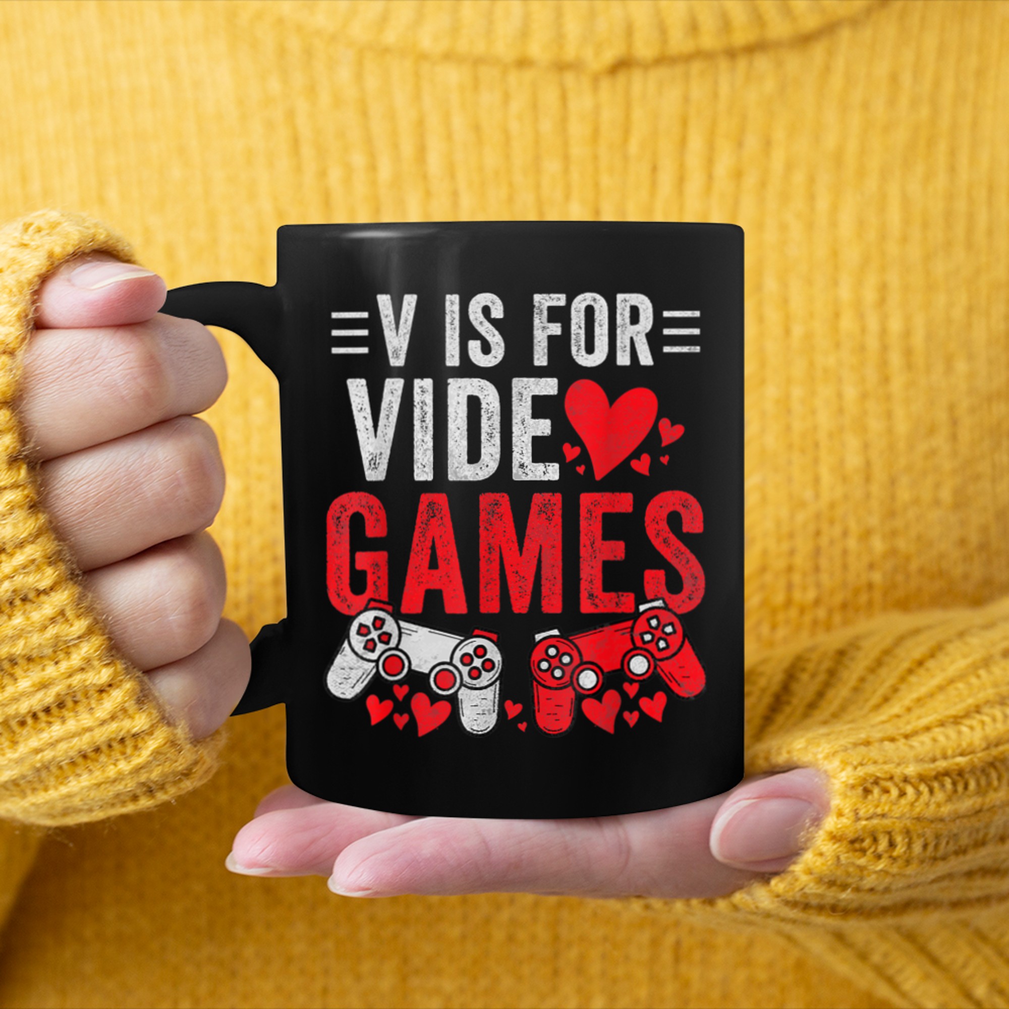 V Is For Video Games Funny Valentines Day Gamer Boy Men - 2023-09-16T114133.596 mug black