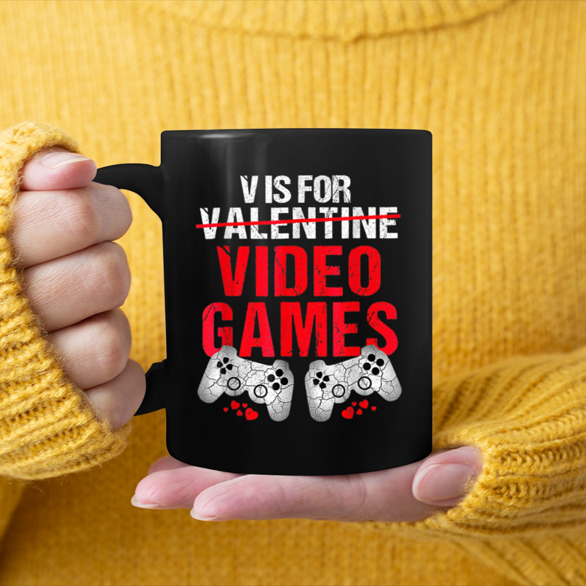 V Is For Video Games Funny Valentines Day Gamer Boy Men - 2023-09-16T114133.913 mug black