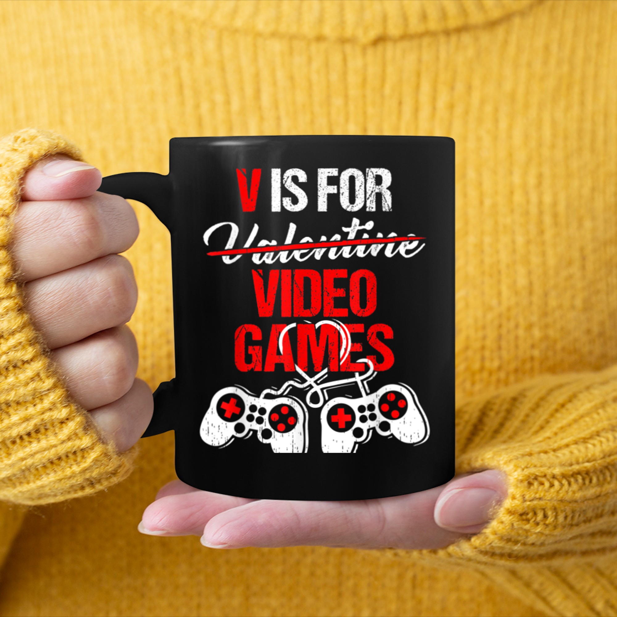 V Is For Video Games Funny Valentines Day Gamer Boy Men - 2023-09-16T114134.419 mug black