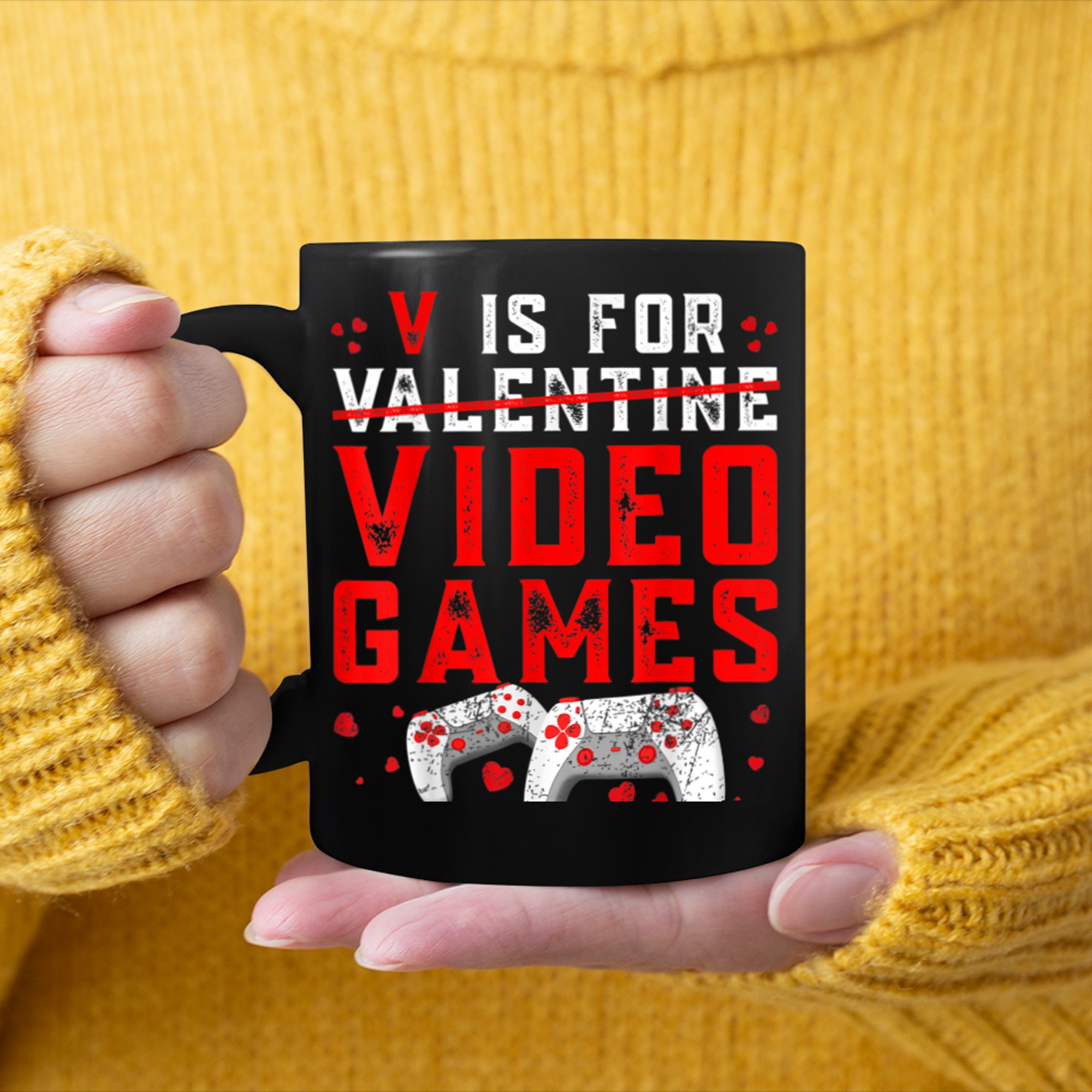 V Is For Video Games Funny Valentines Day Gamer Boy Men - 2023-09-16T114136.604 mug black