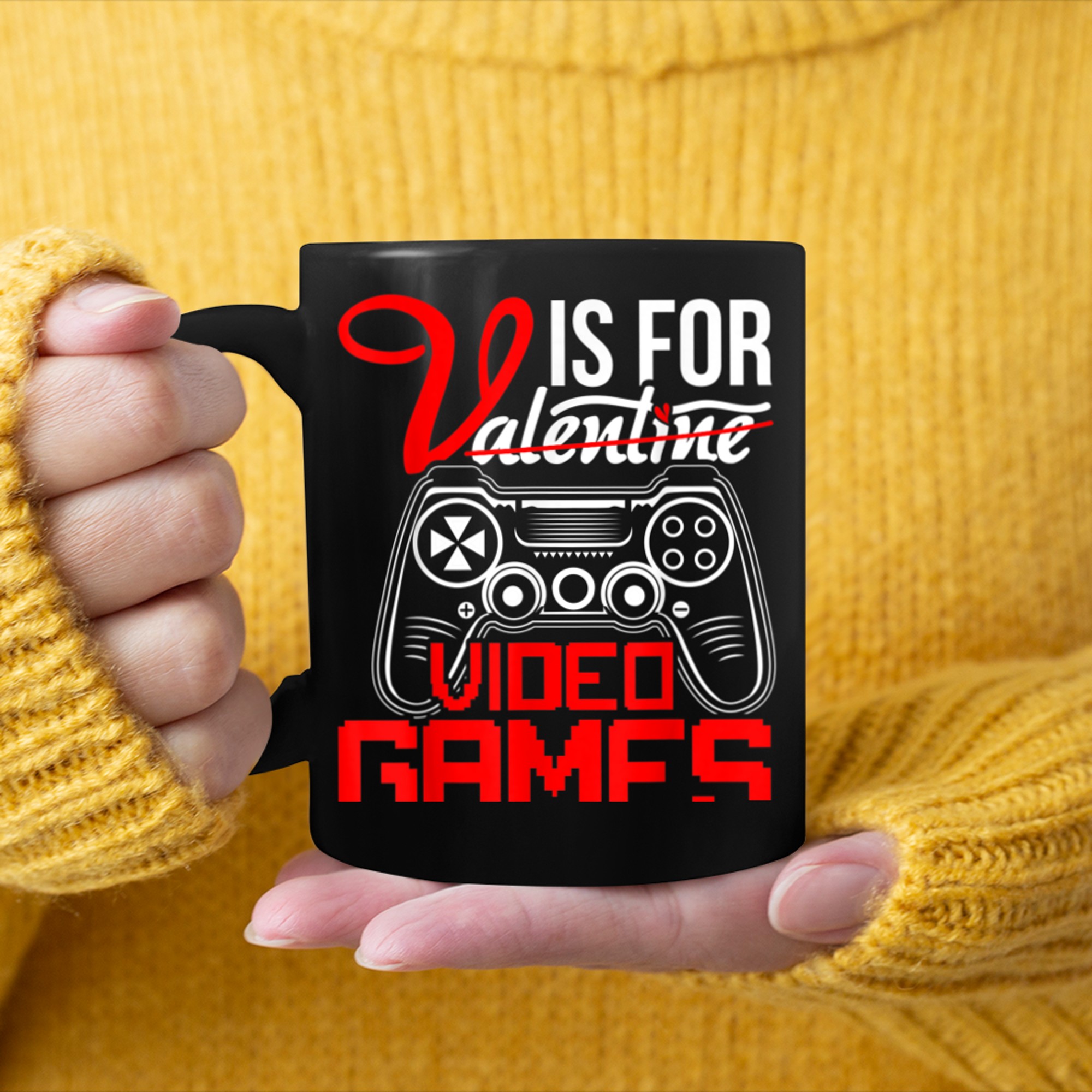 V Is For Video Games Funny Valentines Day Gamer Boy Men (100) mug black