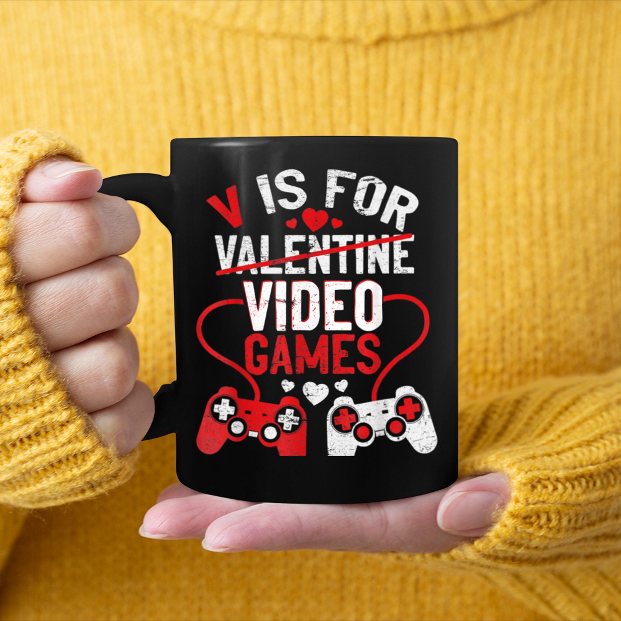 V Is For Video Games Funny Valentines Day Gamer Boy Men (15) mug black