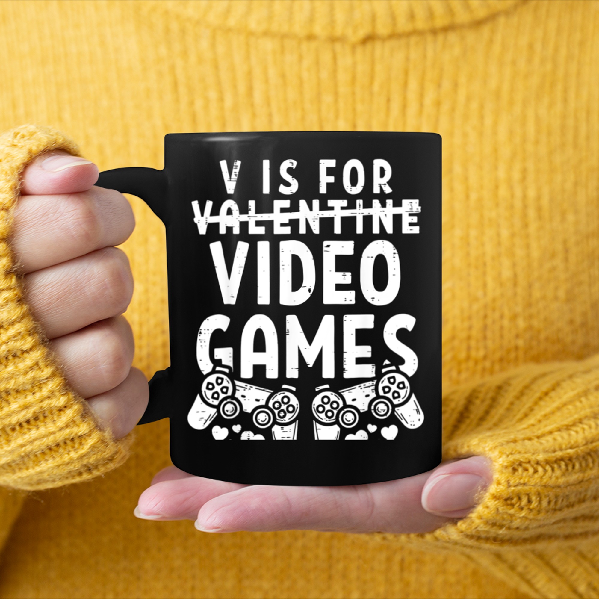 V Is For Video Games Funny Valentines Day Gamer Boy Men (16) mug black