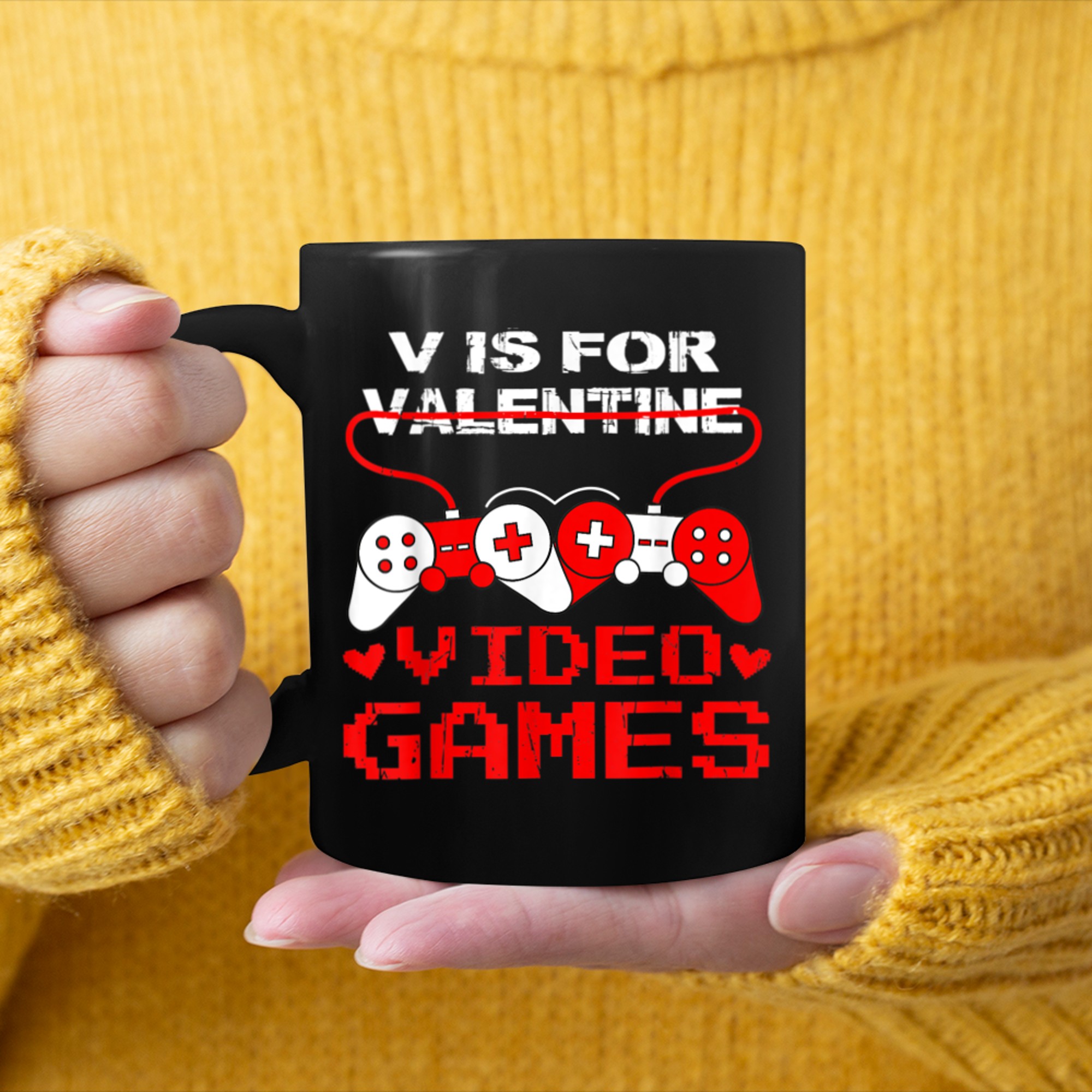 V Is For Video Games Funny Valentines Day Gamer Boy Men (19) mug black