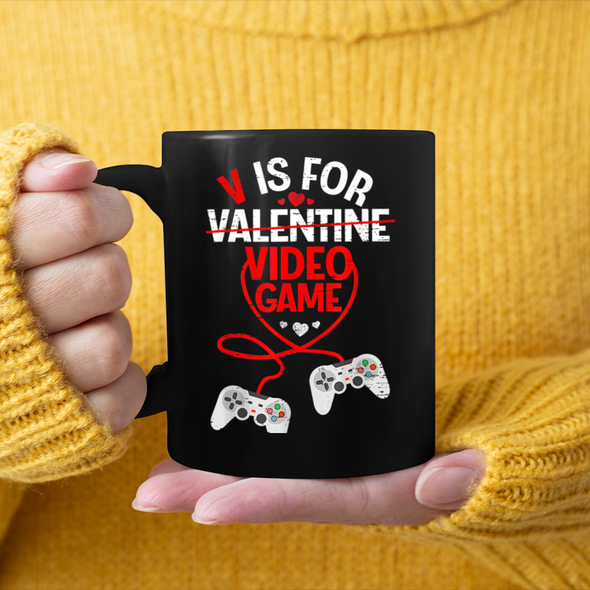 V Is For Video Games Funny Valentines Day Gamer Boy Men (20) mug black