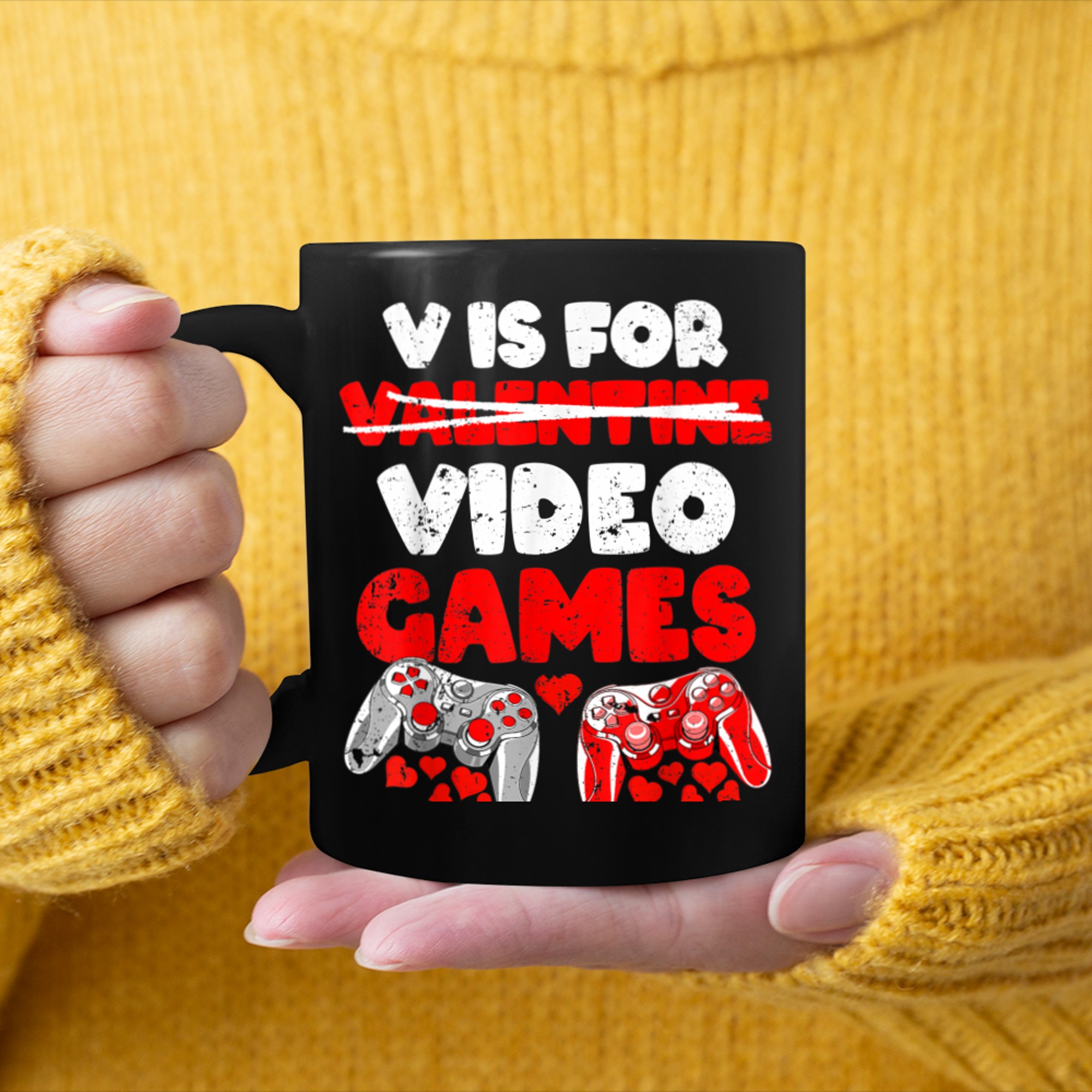 V Is For Video Games Funny Valentines Day Gamer Boy Men (24) mug black