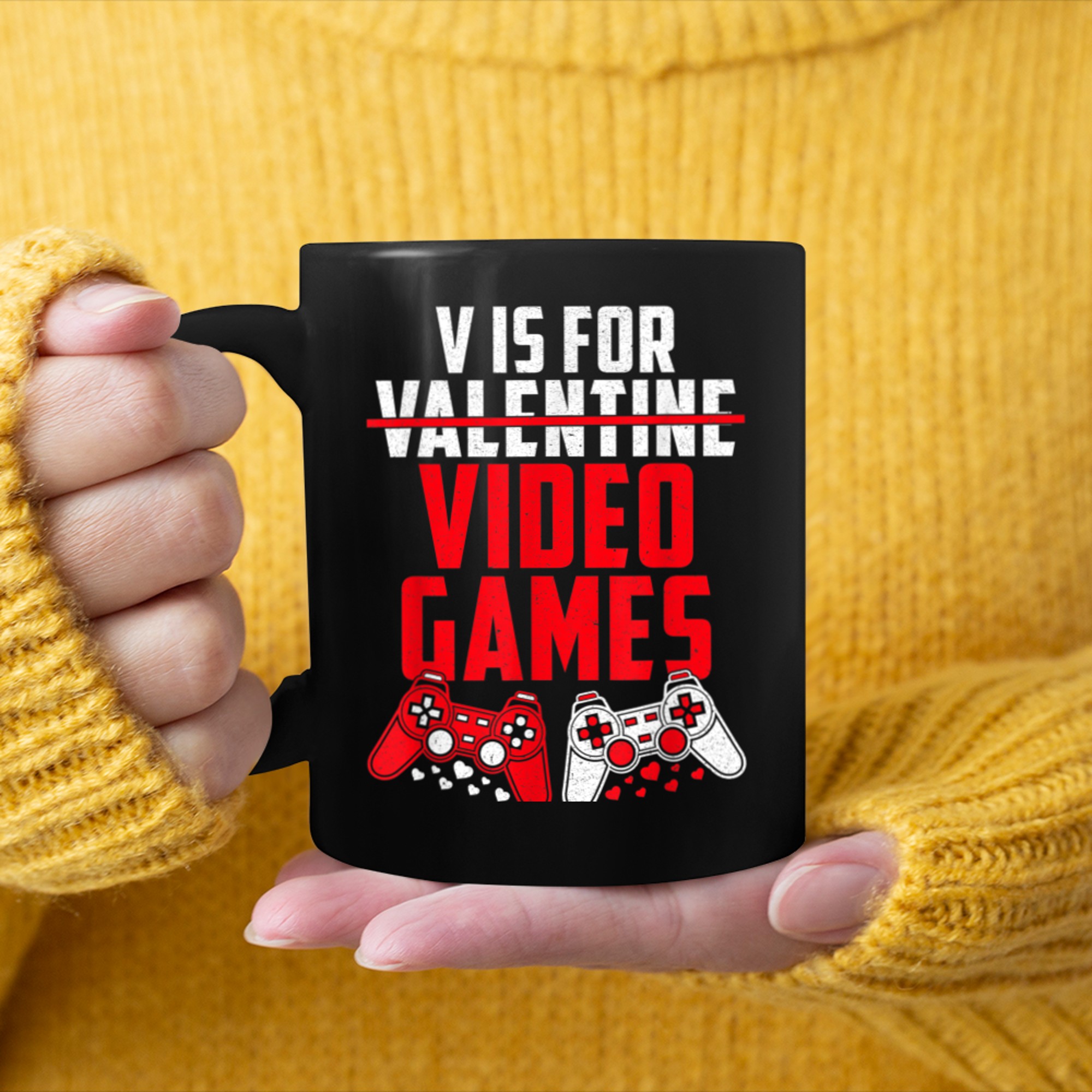 V Is For Video Games Funny Valentines Day Gamer Boy Men (27) mug black