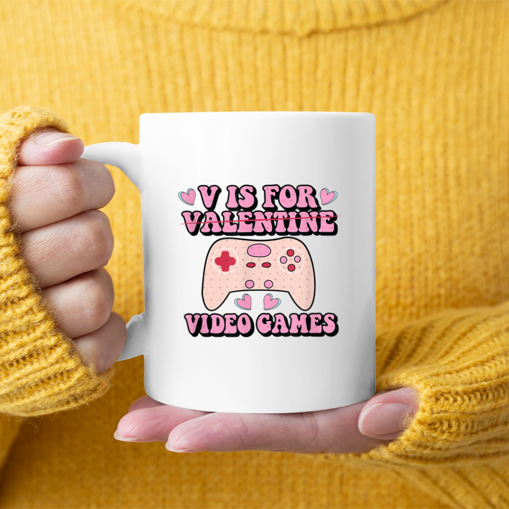 V Is For Video Games Funny Valentines Day Gamer Boy Men (28) mug white