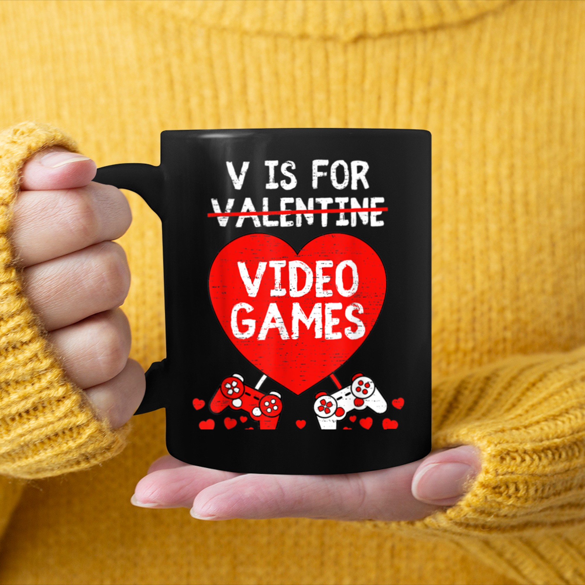 V Is For Video Games Funny Valentines Day Gamer Boy Men (31) mug black