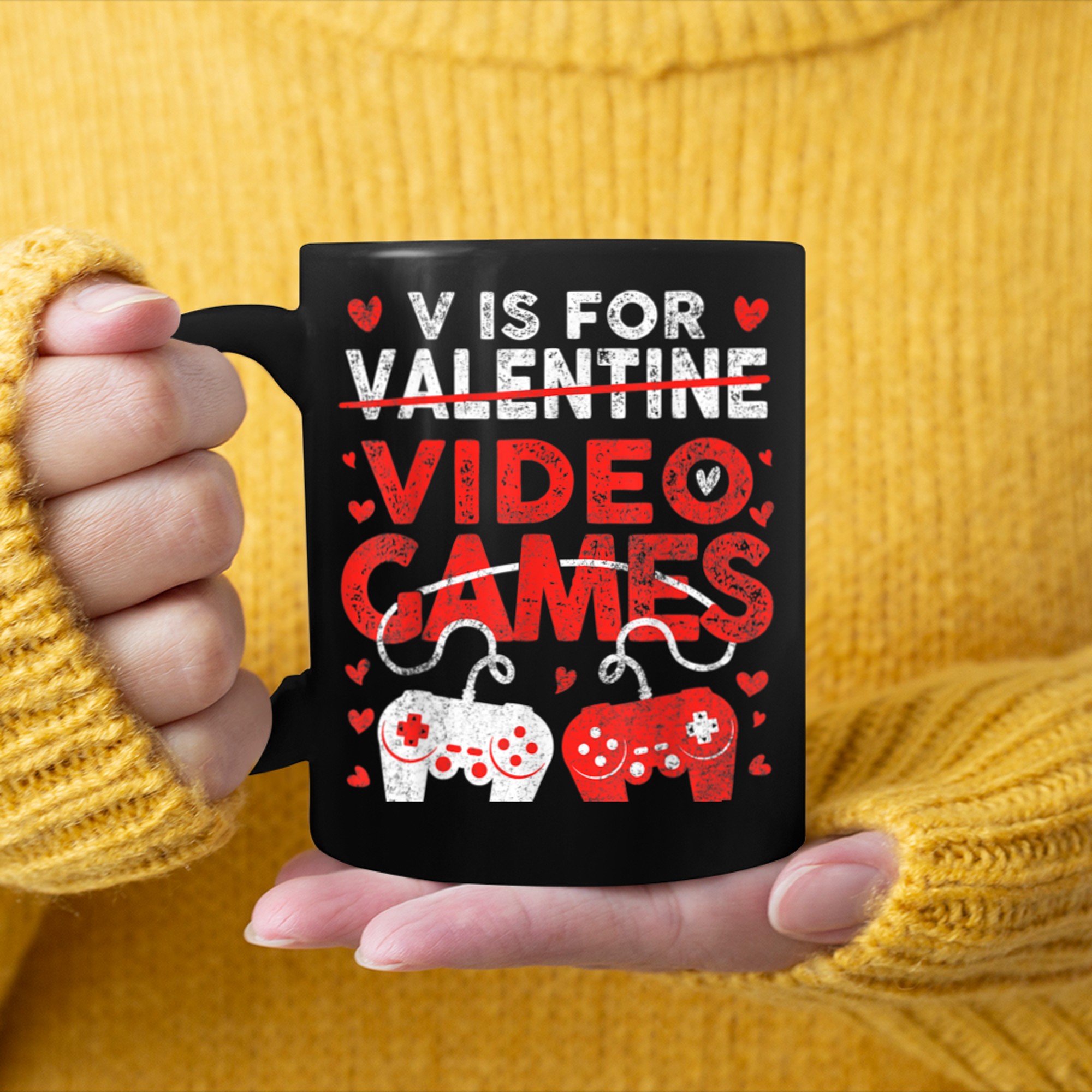 V Is For Video Games Funny Valentines Day Gamer Boy Men (35) mug black