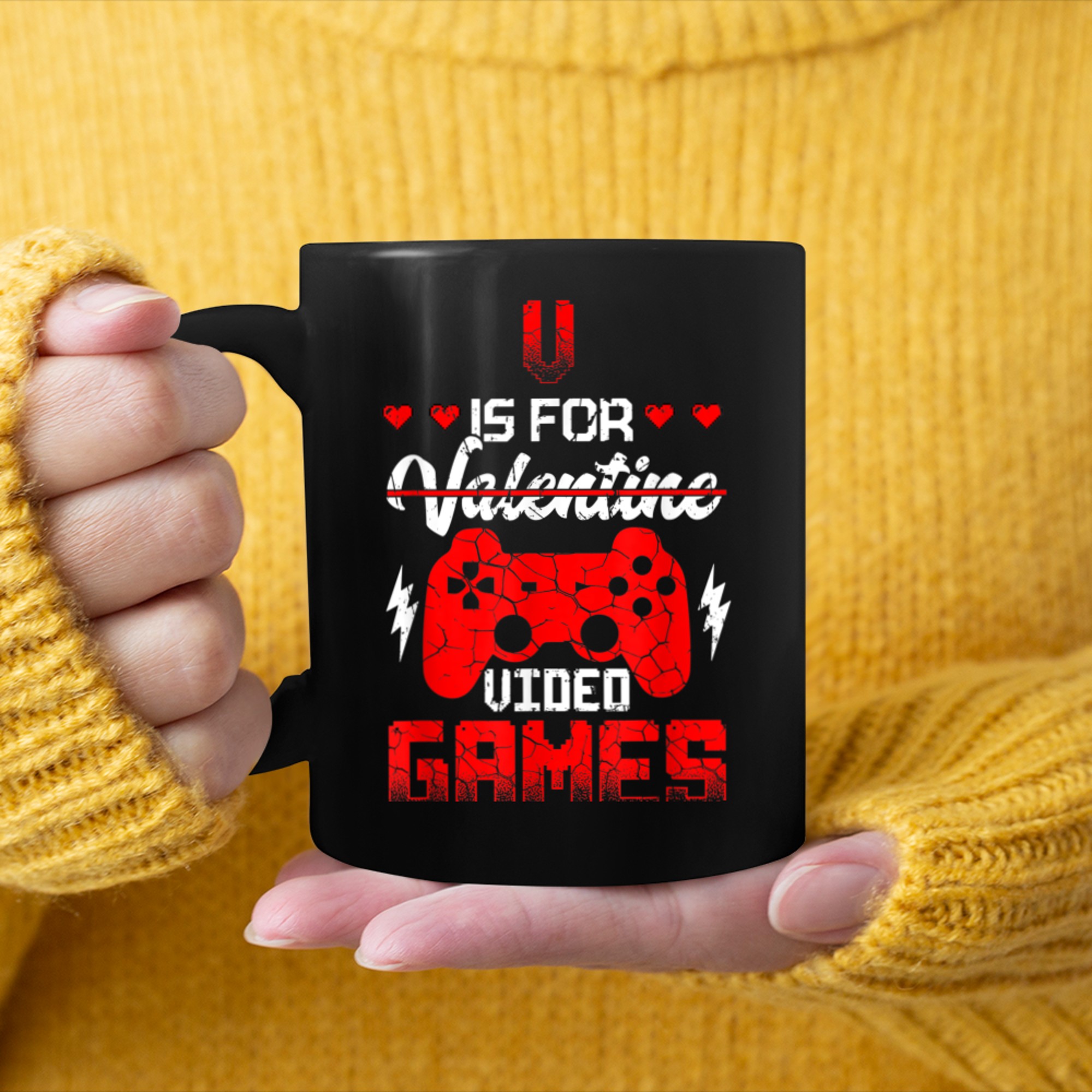 V Is For Video Games Funny Valentines Day Gamer Boy Men (4) mug black