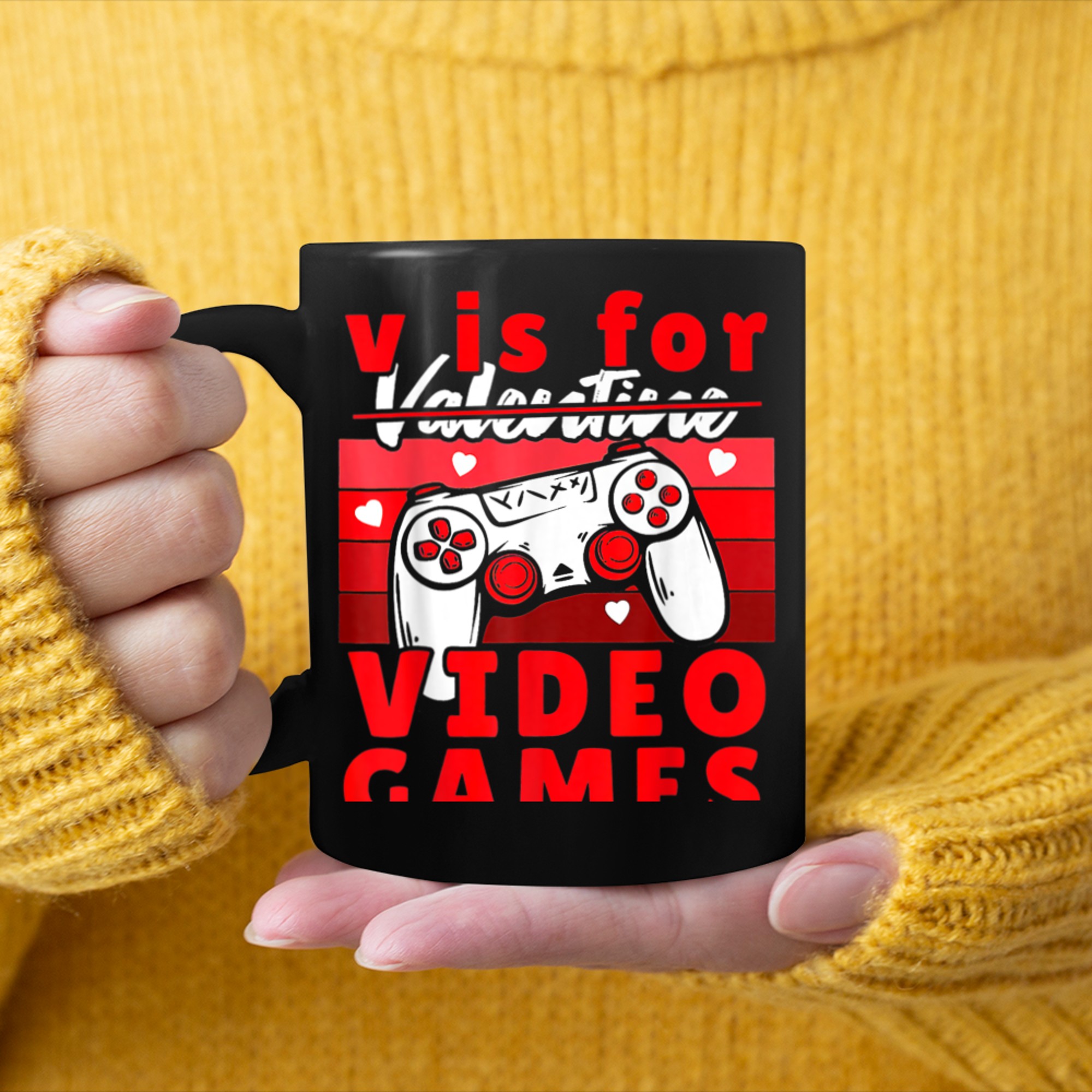 V Is For Video Games Funny Valentines Day Gamer Boy Men (49) mug black