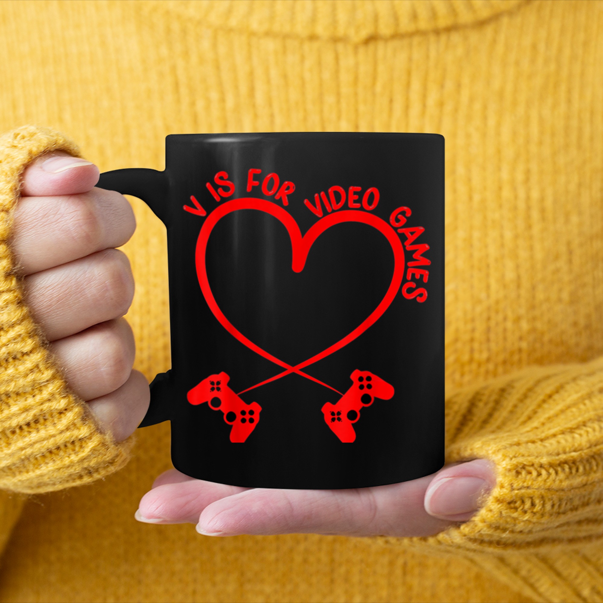 V Is For Video Games Funny Valentines Day Gamer Boy Men (57) mug black