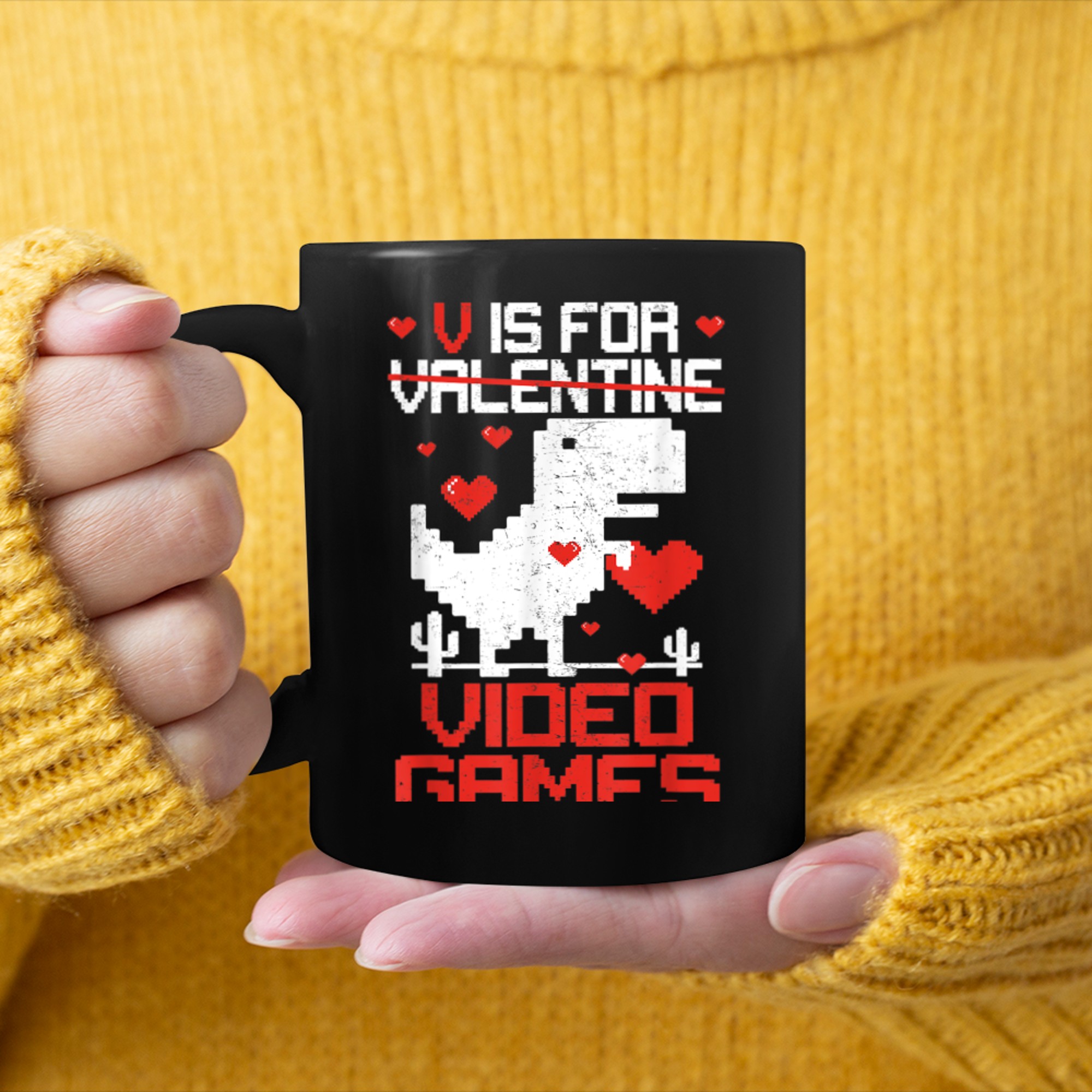 V Is For Video Games Funny Valentines Day Gamer Boy Men (75) mug black