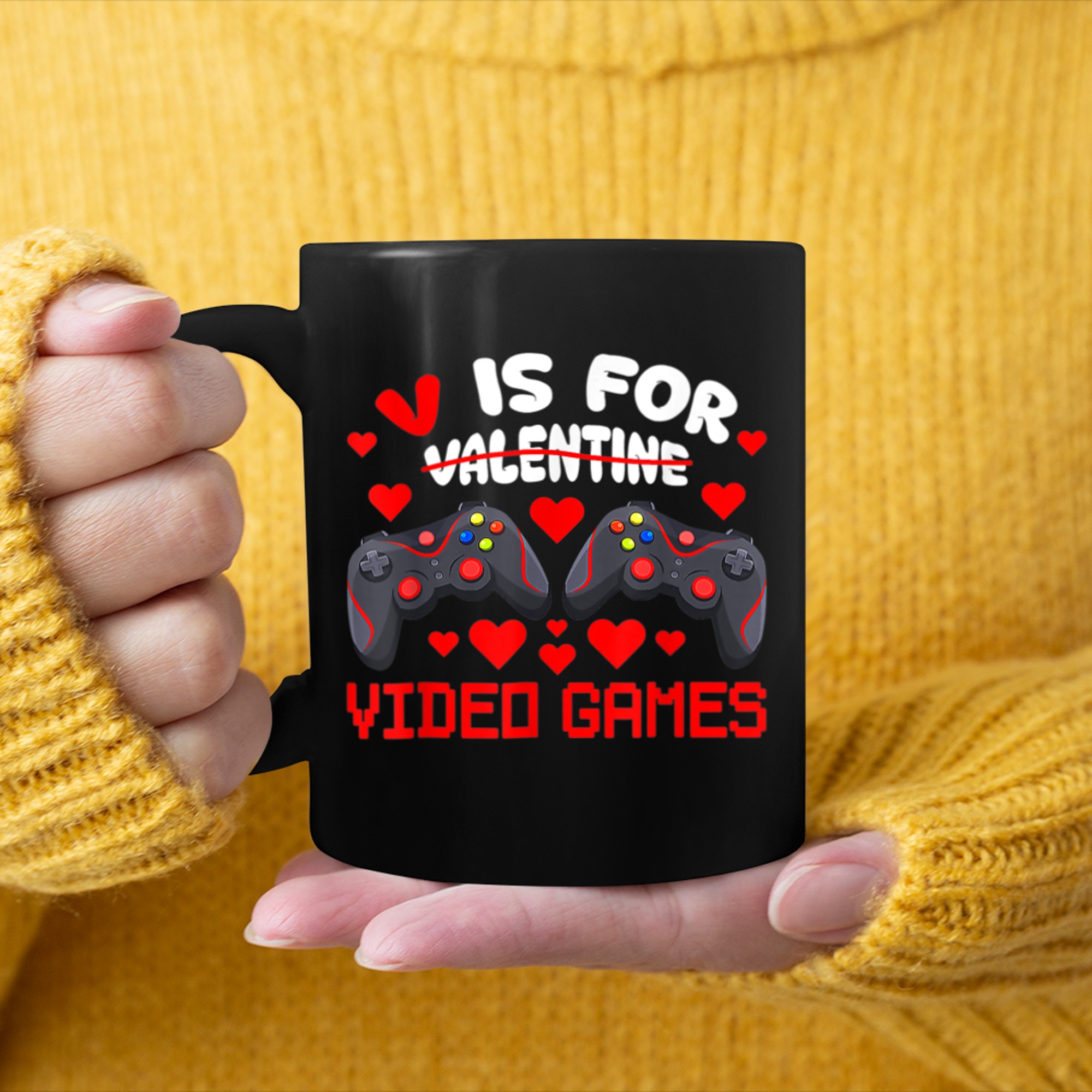 V Is For Video Games Funny Valentines Day Gamer Boy Men (76) mug black