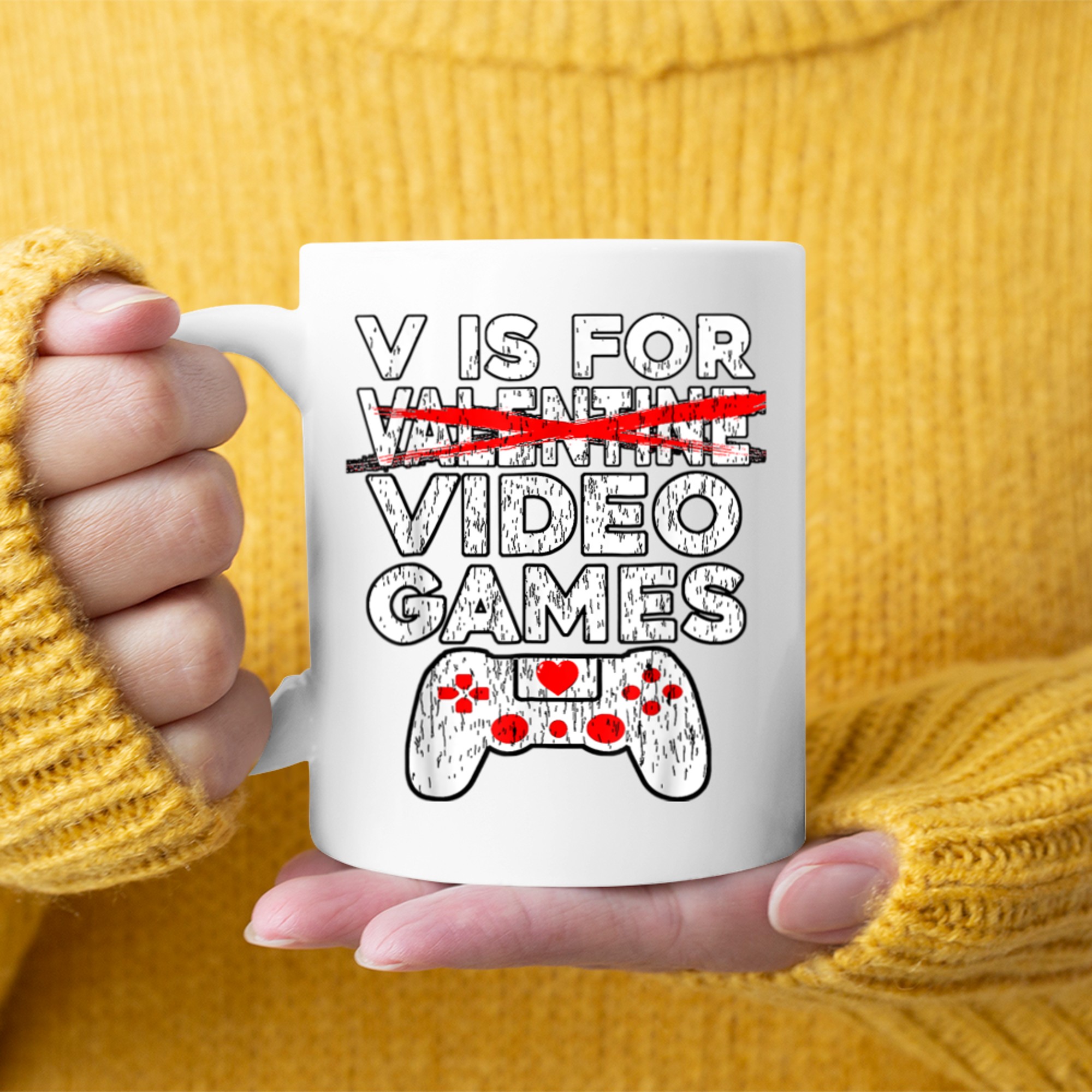 V Is For Video Games Funny Valentines Day Gamer Boy Men (91) mug white