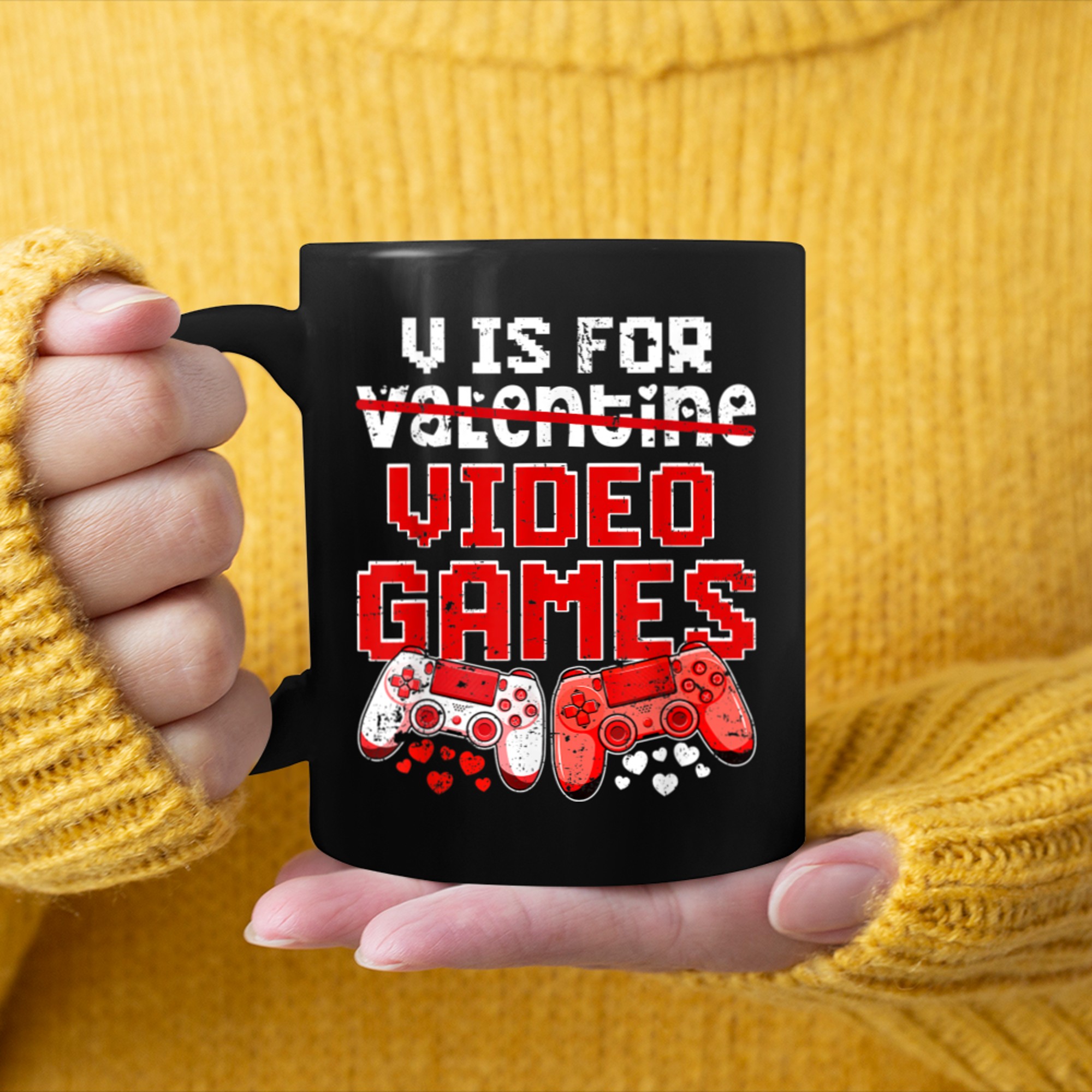 V Is For Video Games Funny Valentines Day Gamer Boy Men (96) mug black