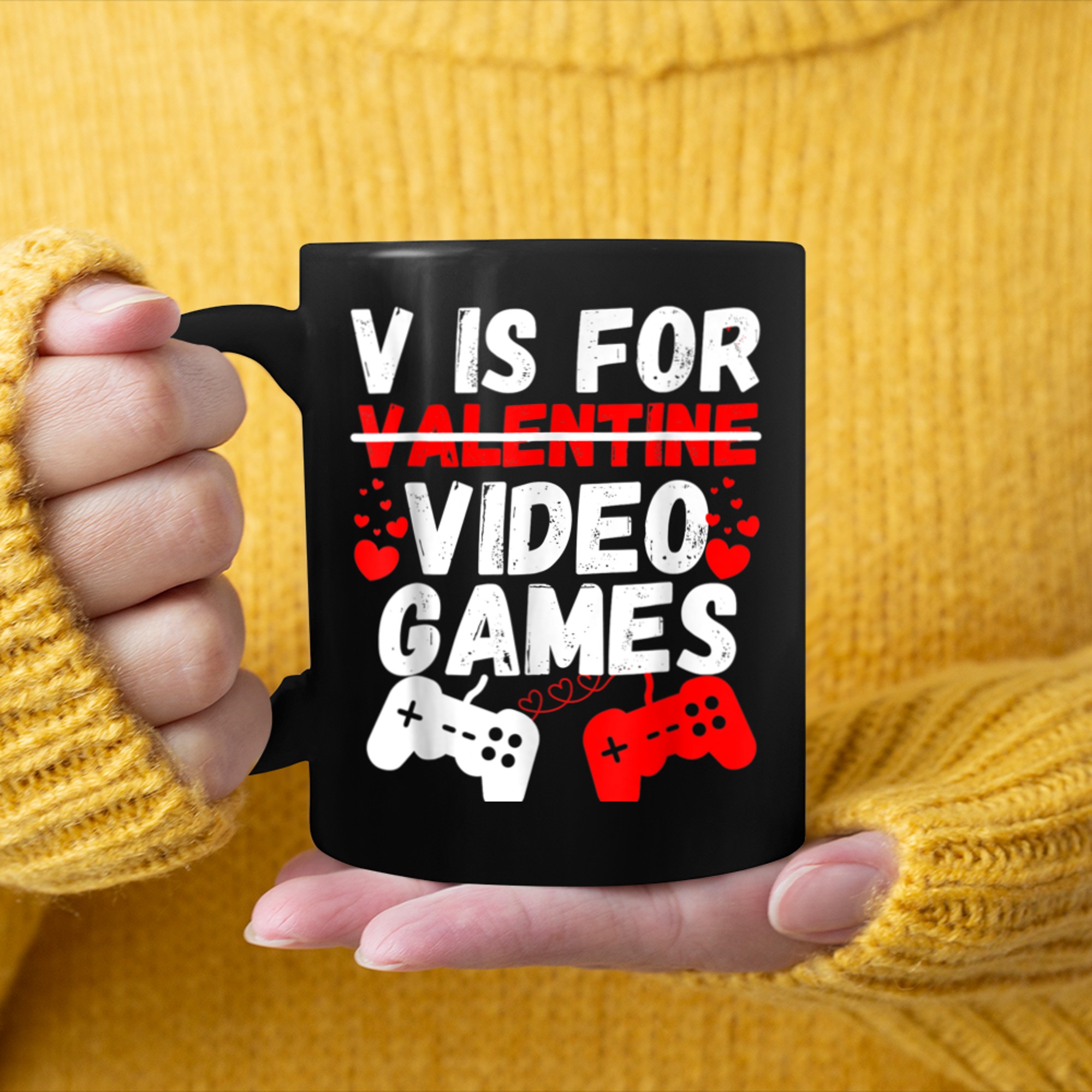 V Is For Video Games Funny Valentines Day Gamer Boy Men (97) mug black