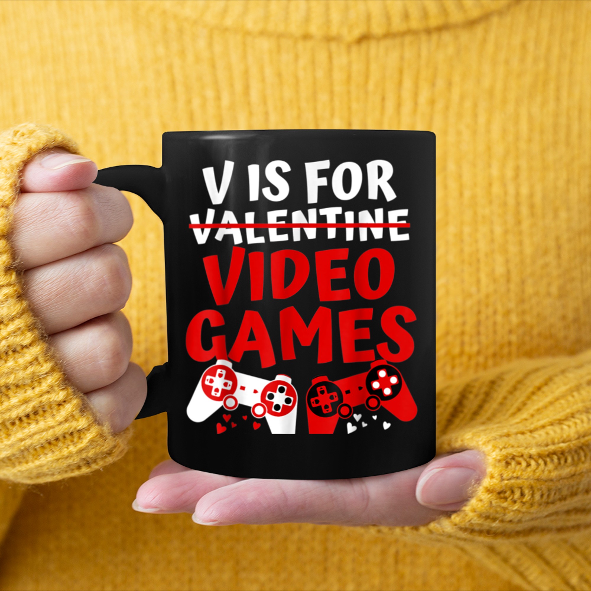 V Is For Video Games Funny Valentines Day Gamer Boy Men (98) mug black