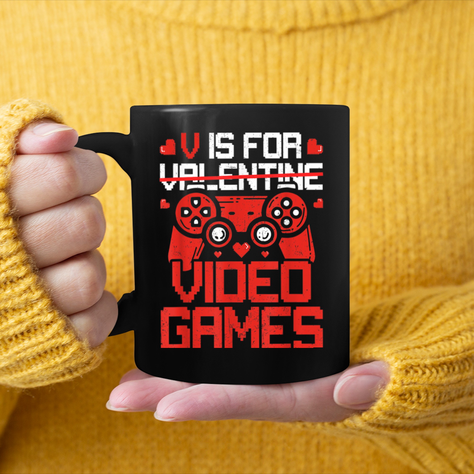 V Is For Video Games Funny Valentines Day Gamer Boy Men Kids (13) mug black