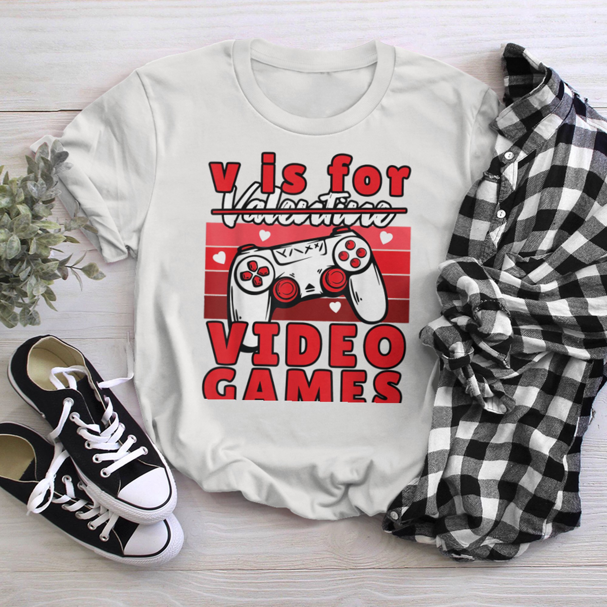 V Is For Video Games Funny Valentines Day Gamer Boy Men Kids (2) t-shirt white