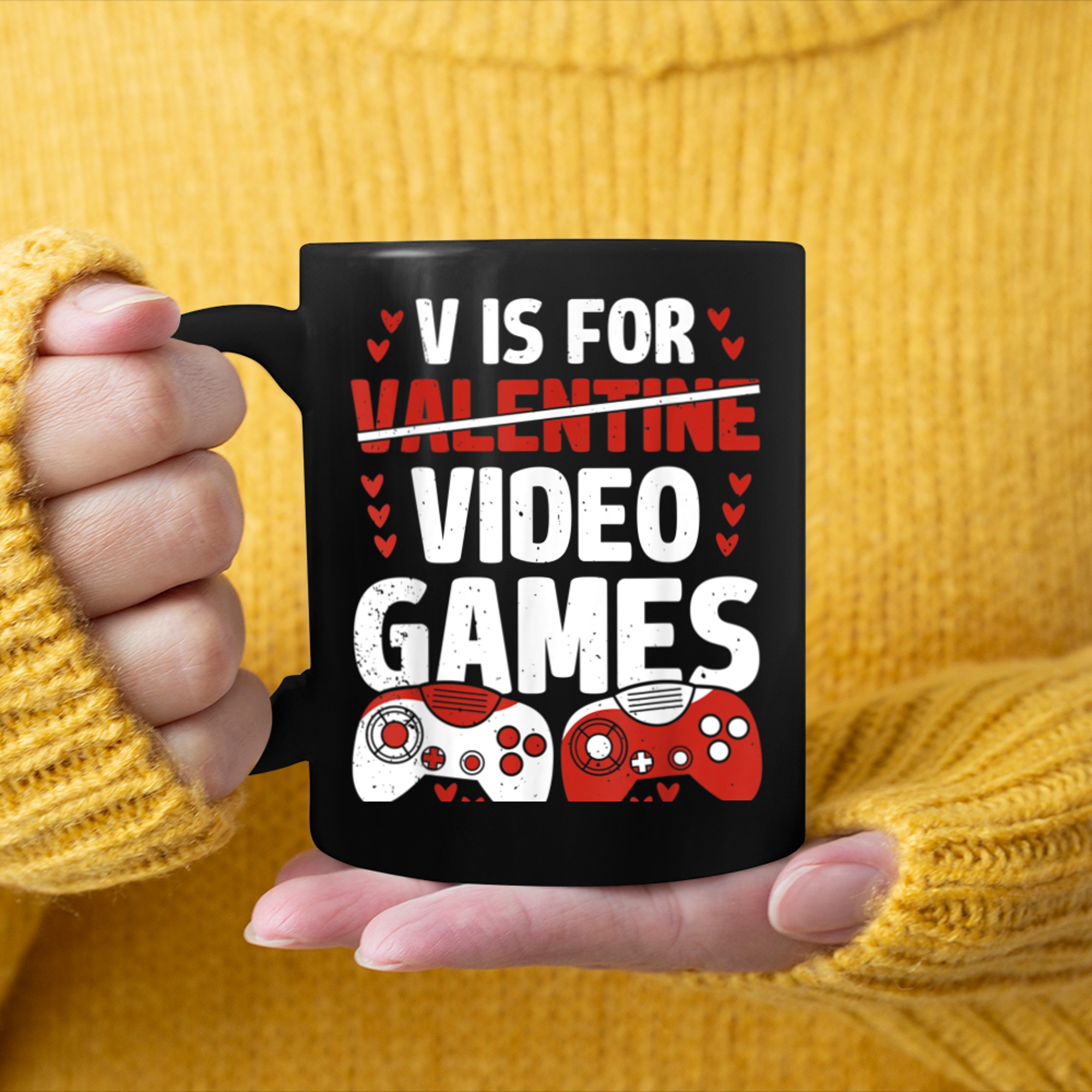 V Is For Video Games Funny Valentine's Day Gamer Boy Men mug black