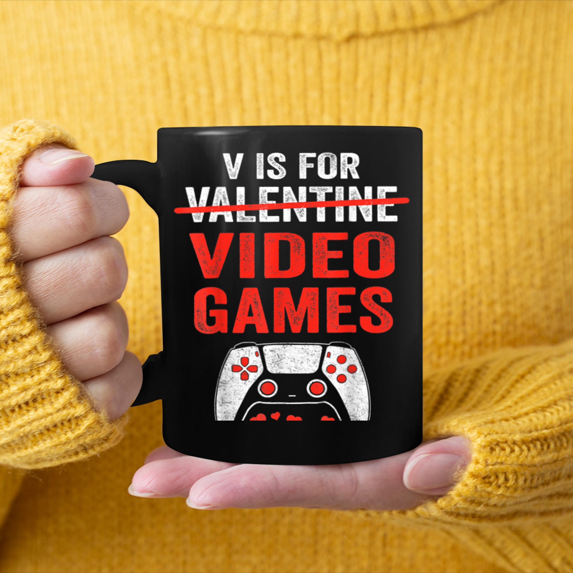 V Is For Video Games Funny Valentines Day Gamer Boys Men (10) mug black