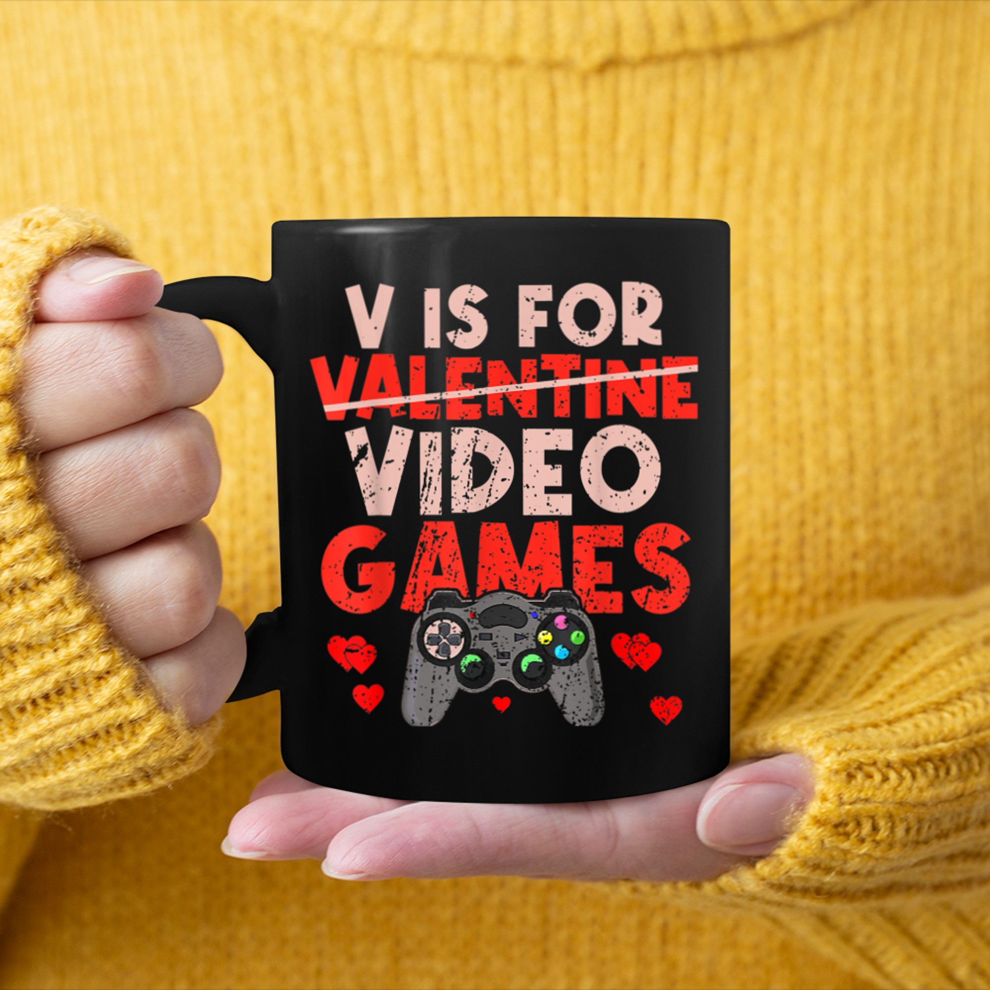 V Is For Video Games Funny Valentines Day Gamer Boys Men (13) mug black