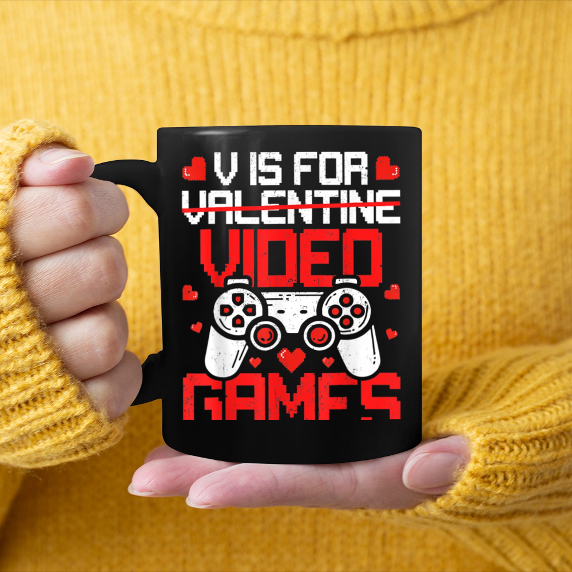 V Is For Video Games Funny Valentines Day Gamer Boys Men (2) mug black