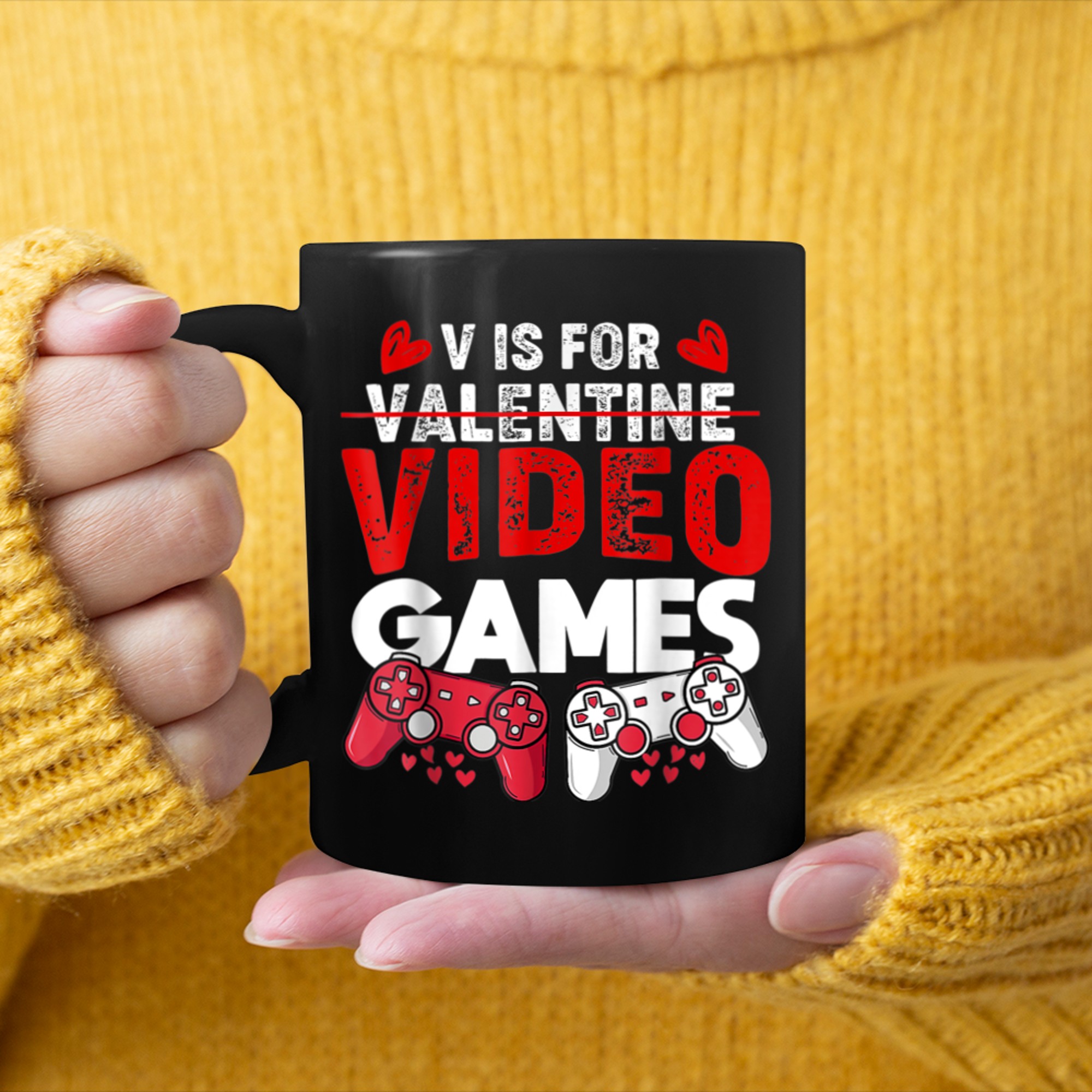 V Is For Video Games Funny Valentines Day Gamer Boys Men (22) mug black