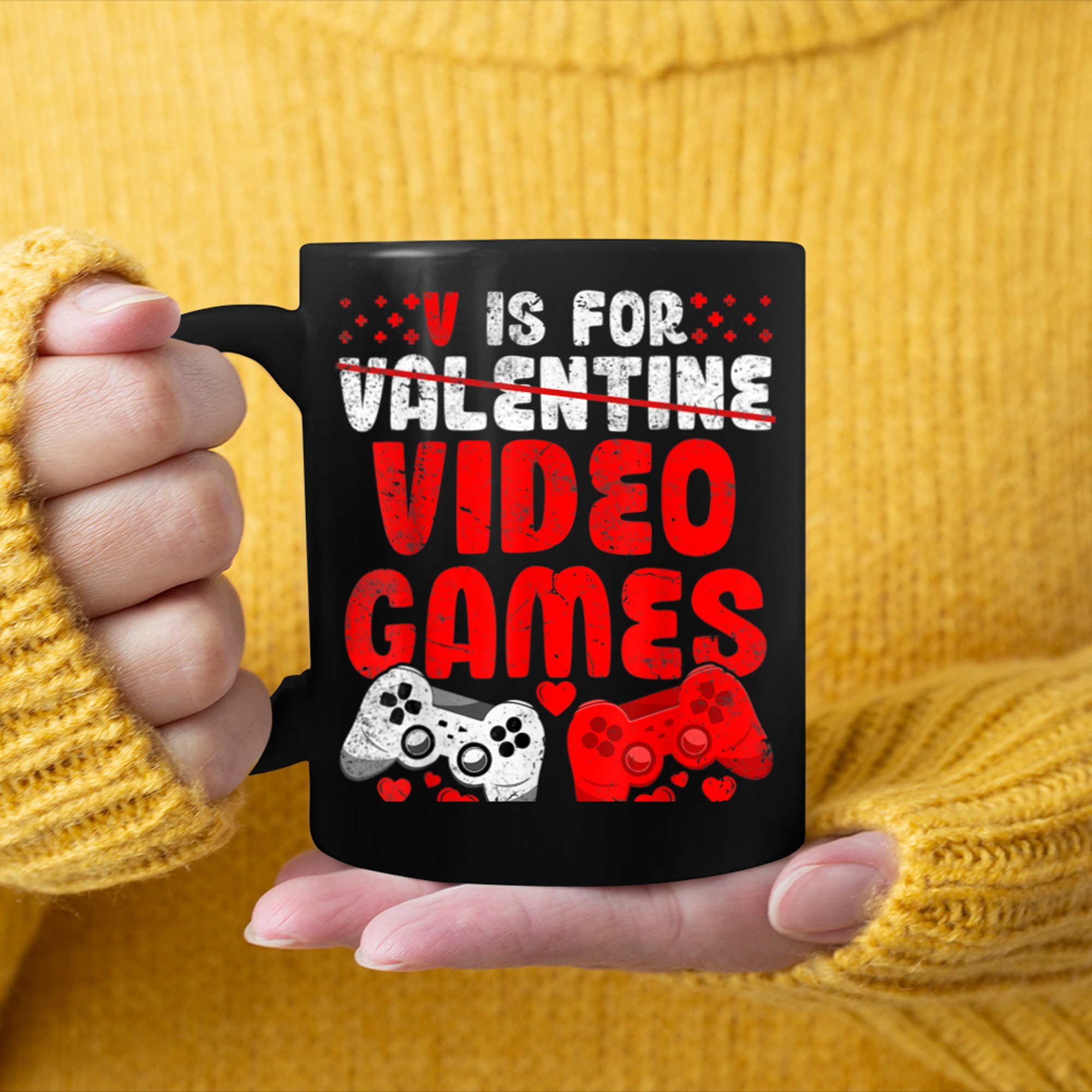 V Is For Video Games Funny Valentines Day Gamer Boys Men (26) mug black