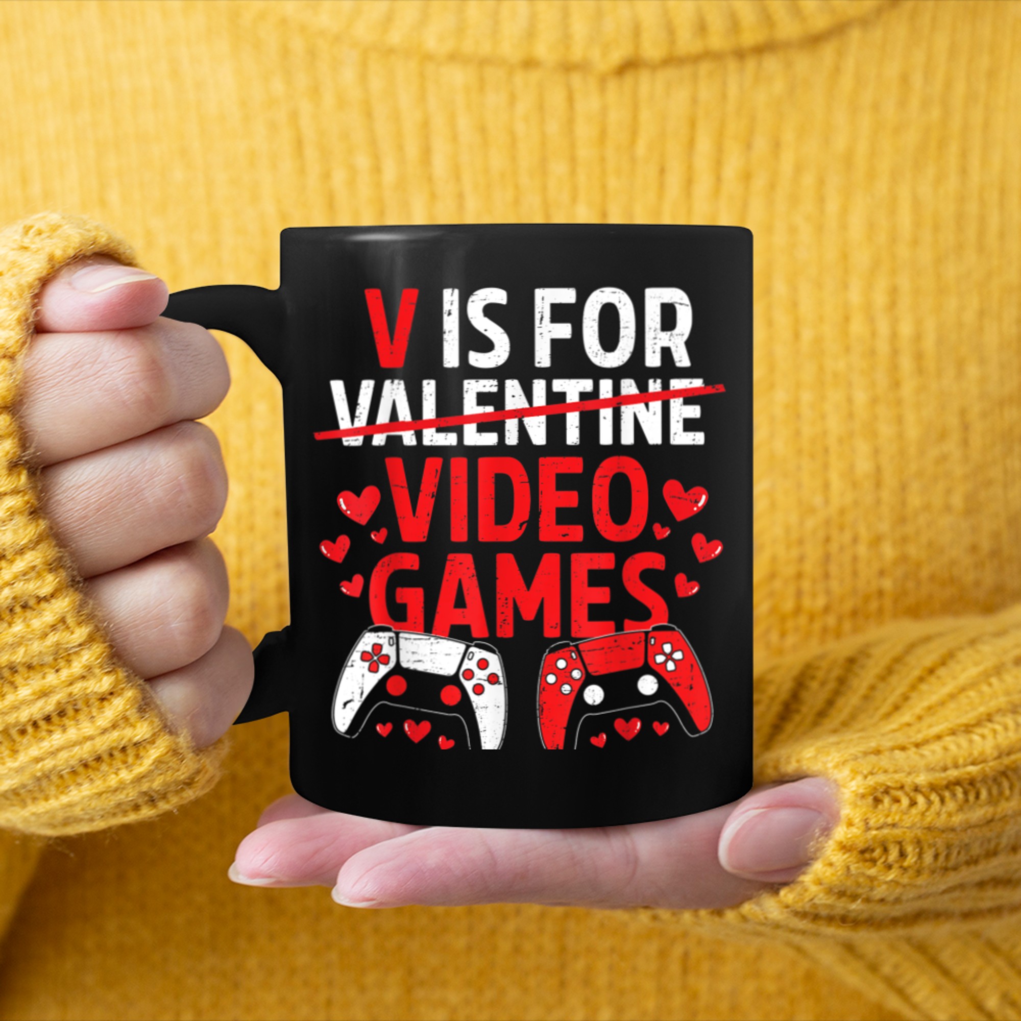 V Is For Video Games Funny Valentines Day Gamer Boys Men (3) mug black