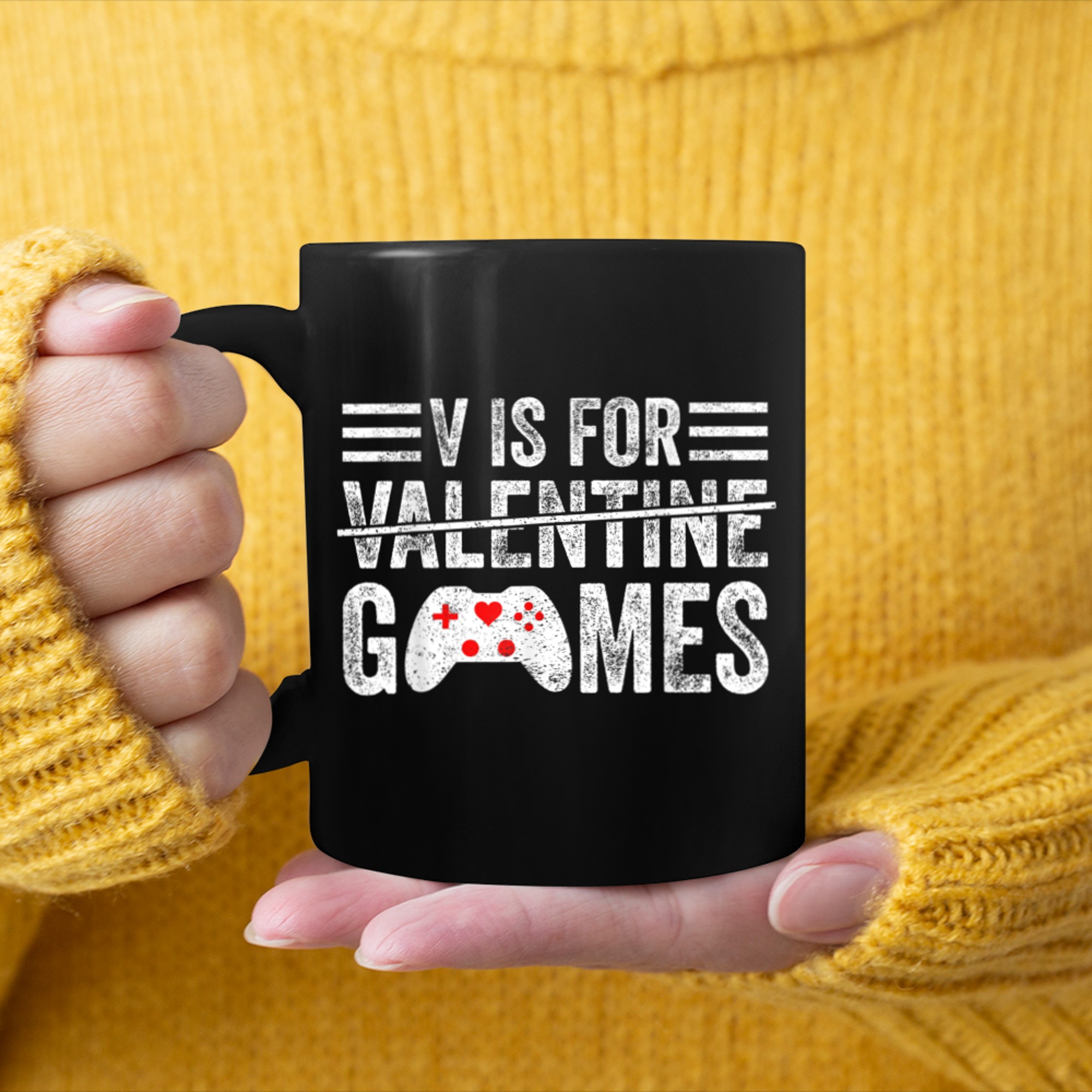 V Is For Video Games Funny Valentines Day Gamer Boys Men (30) mug black