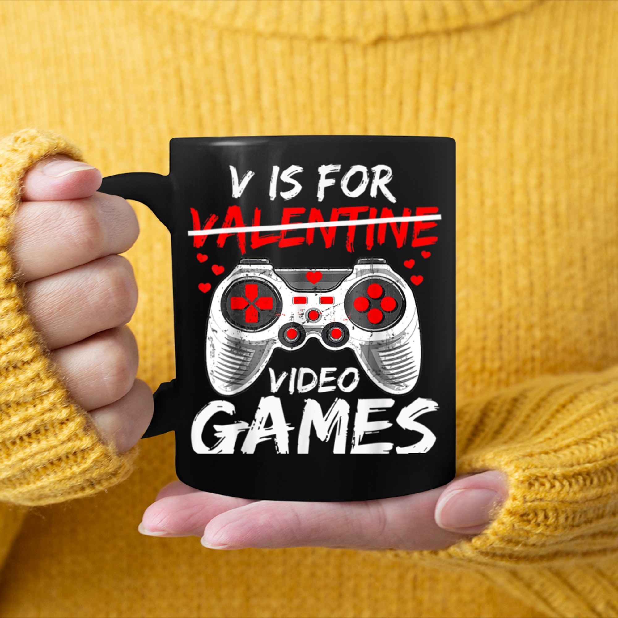 V Is For Video Games Funny Valentines Day Gamer Boys Men (31) mug black