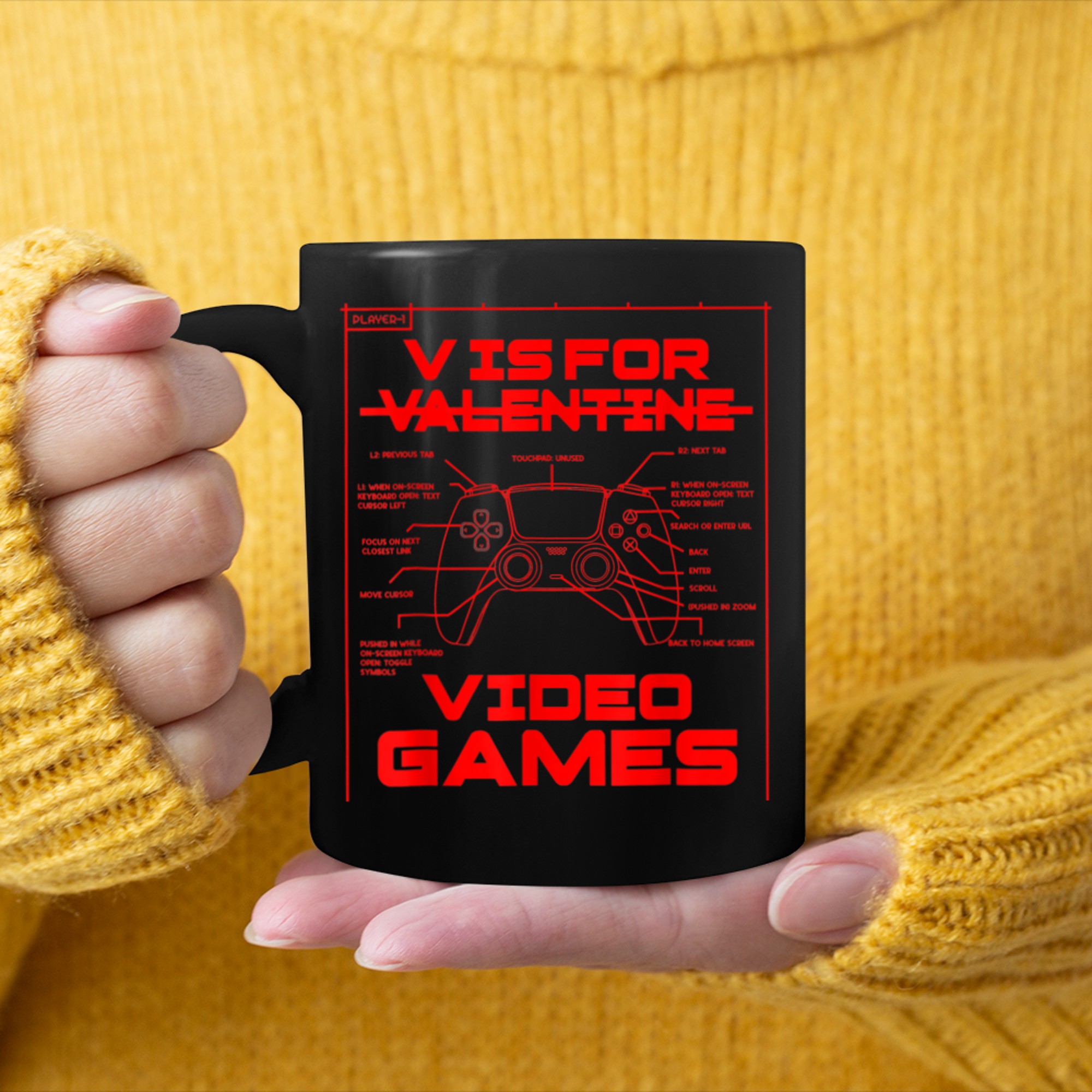 V Is For Video Games Funny Valentines Day Gamer Boys Men (9) mug black