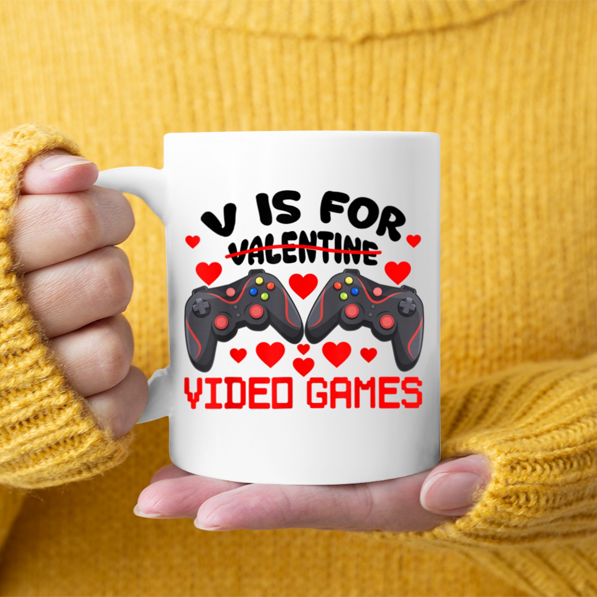 V Is For Video Games Funny Valentines Day Gamer Couple Match mug white