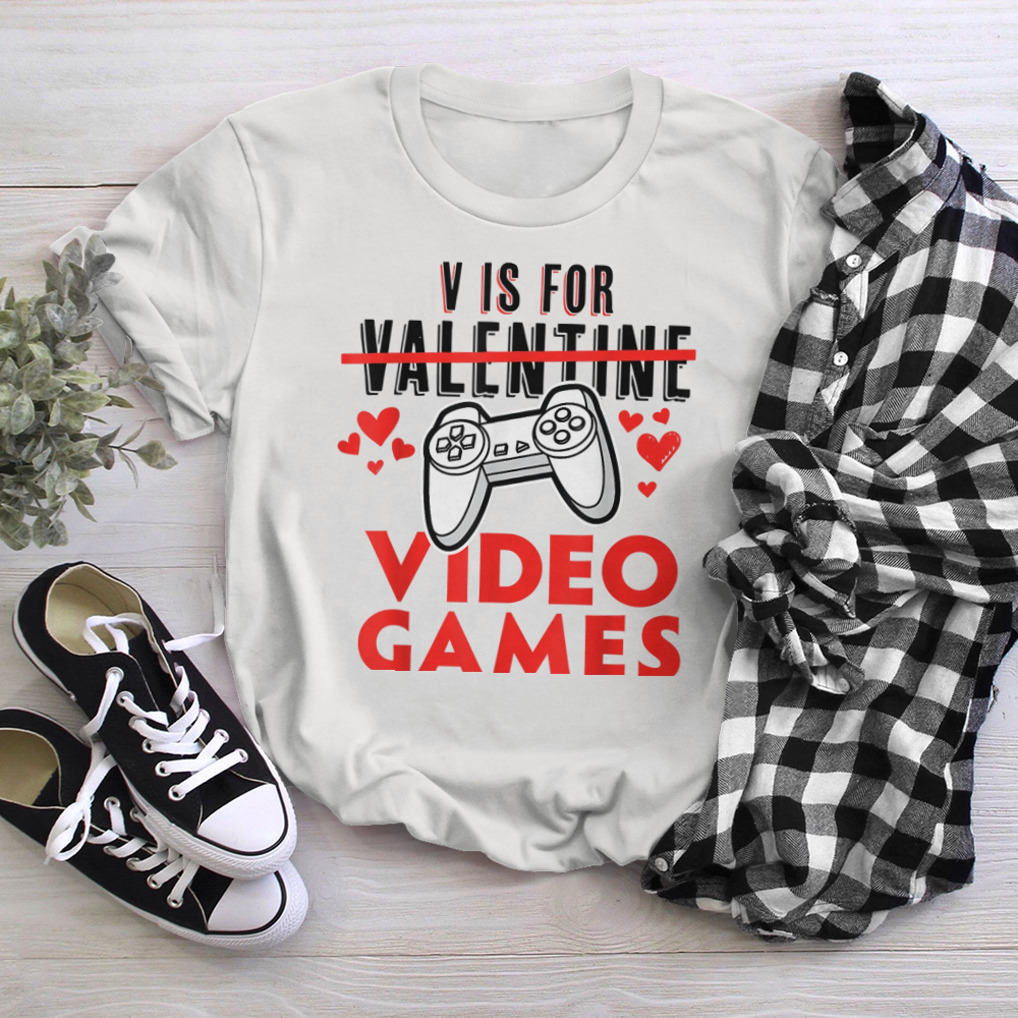 V Is For Video Games Funny Valentines Day Gamer For Him (1) t-shirt white