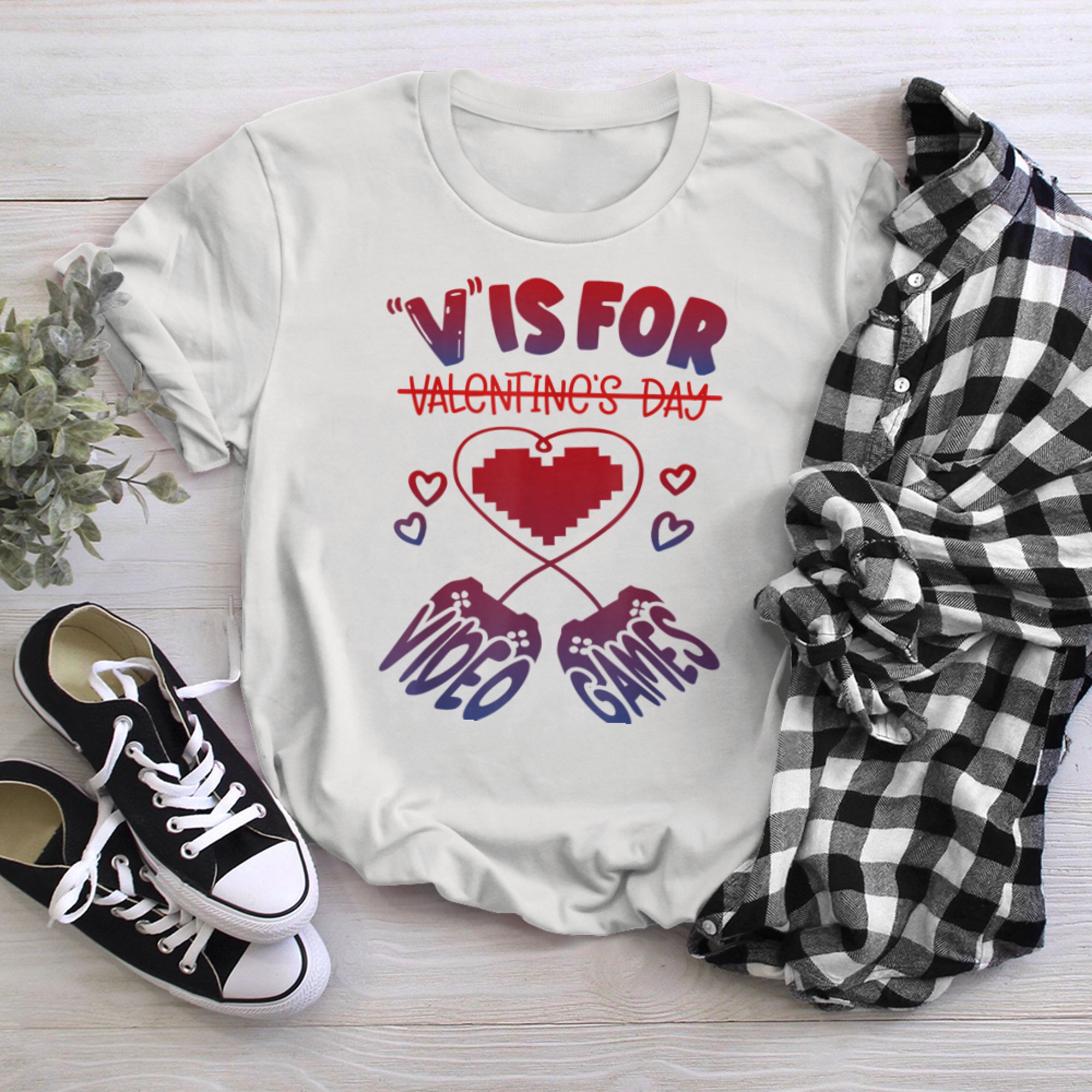 V Is For Video Games Funny Valentine's Day Gamer Gaming Kids t-shirt white