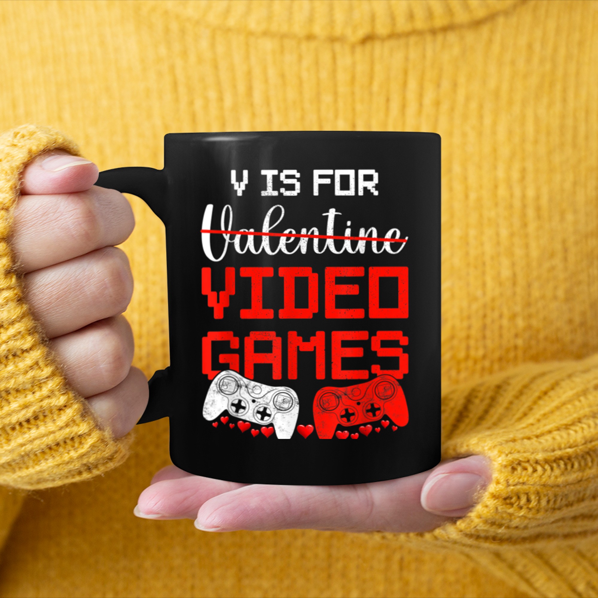 V Is For Video Games Funny Valentines Day Gamer Gamings (1) mug black