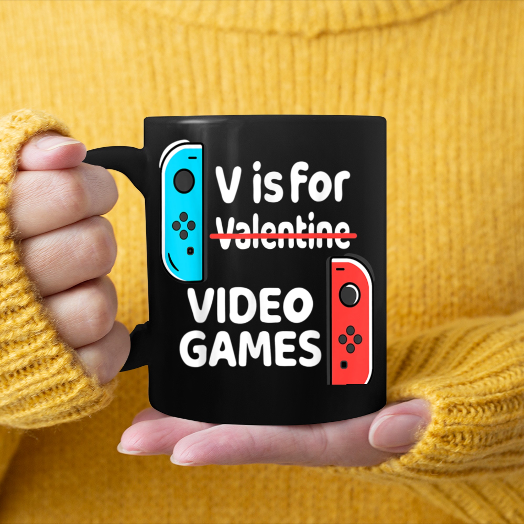 V Is For Video Games Funny Valentines Day Gamer Gamings (2) mug black