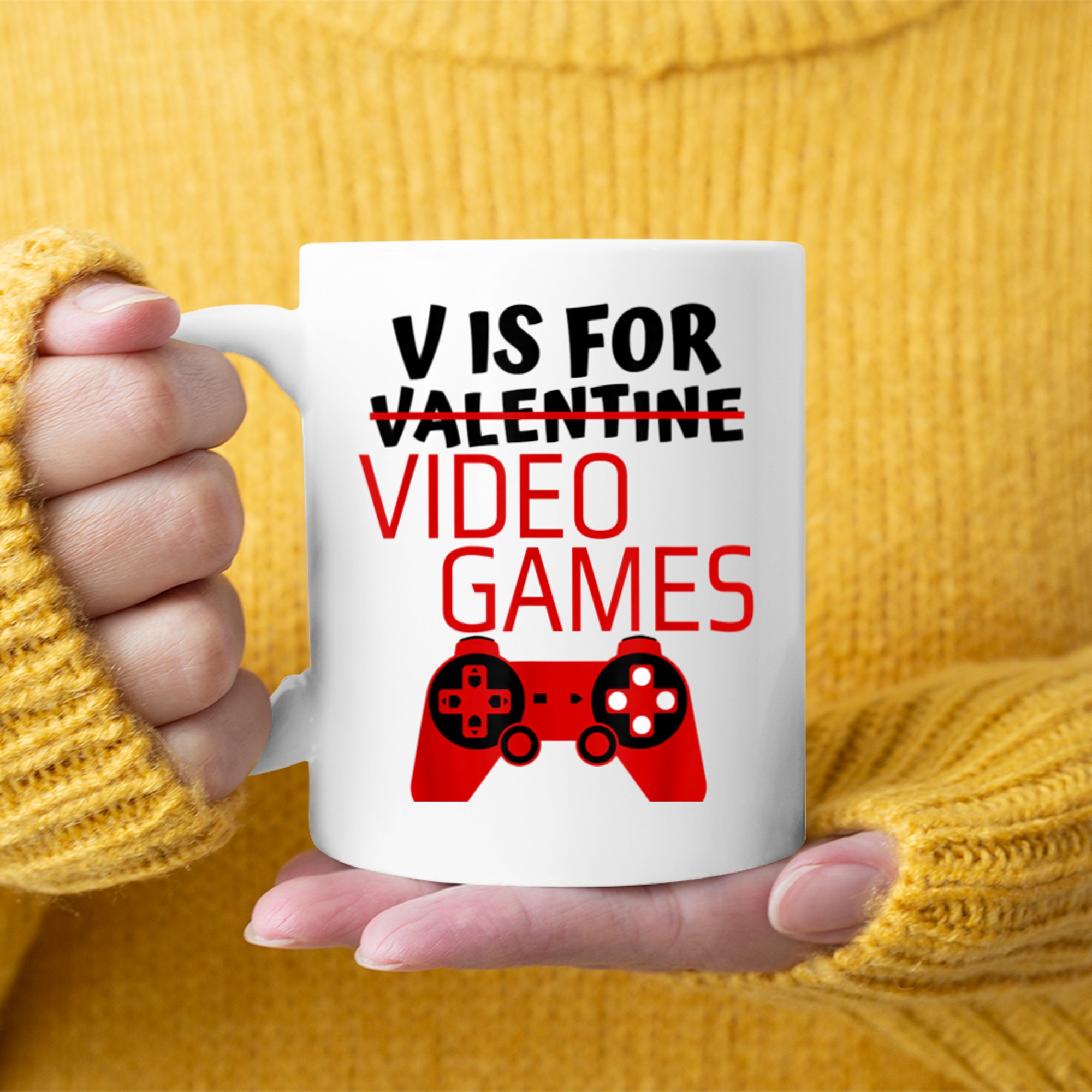 V Is For Video Games Funny Valentines Day Gamer Men Boy mug white